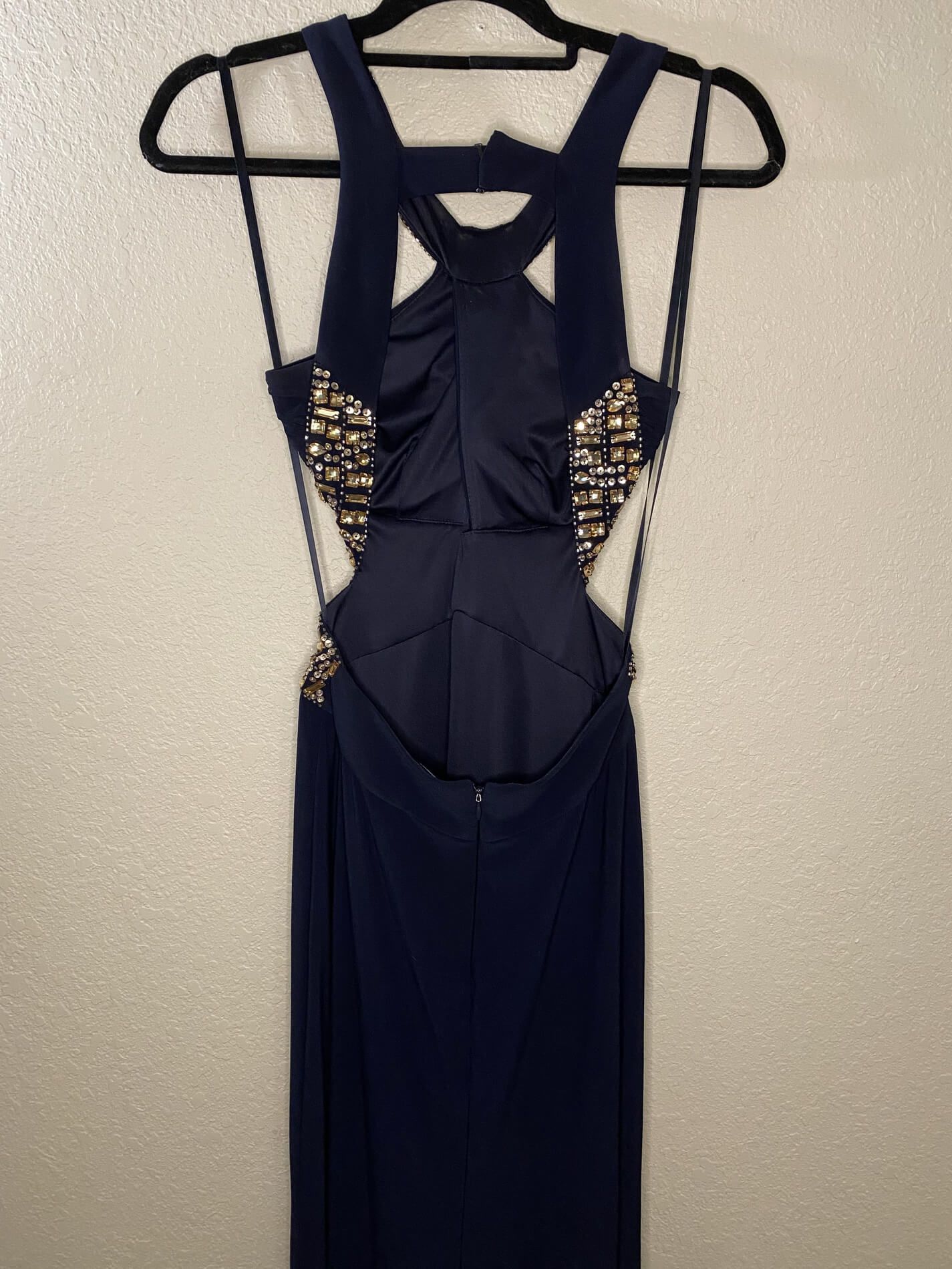 Betsy and Adam Size 6 Prom High Neck Sequined Navy Blue Floor Length Maxi on Queenly