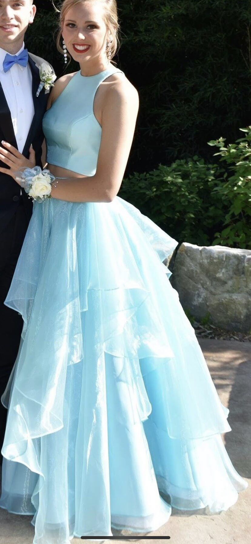 Sherri Hill Size 4 Prom Halter Sequined Light Blue Ball Gown on Queenly