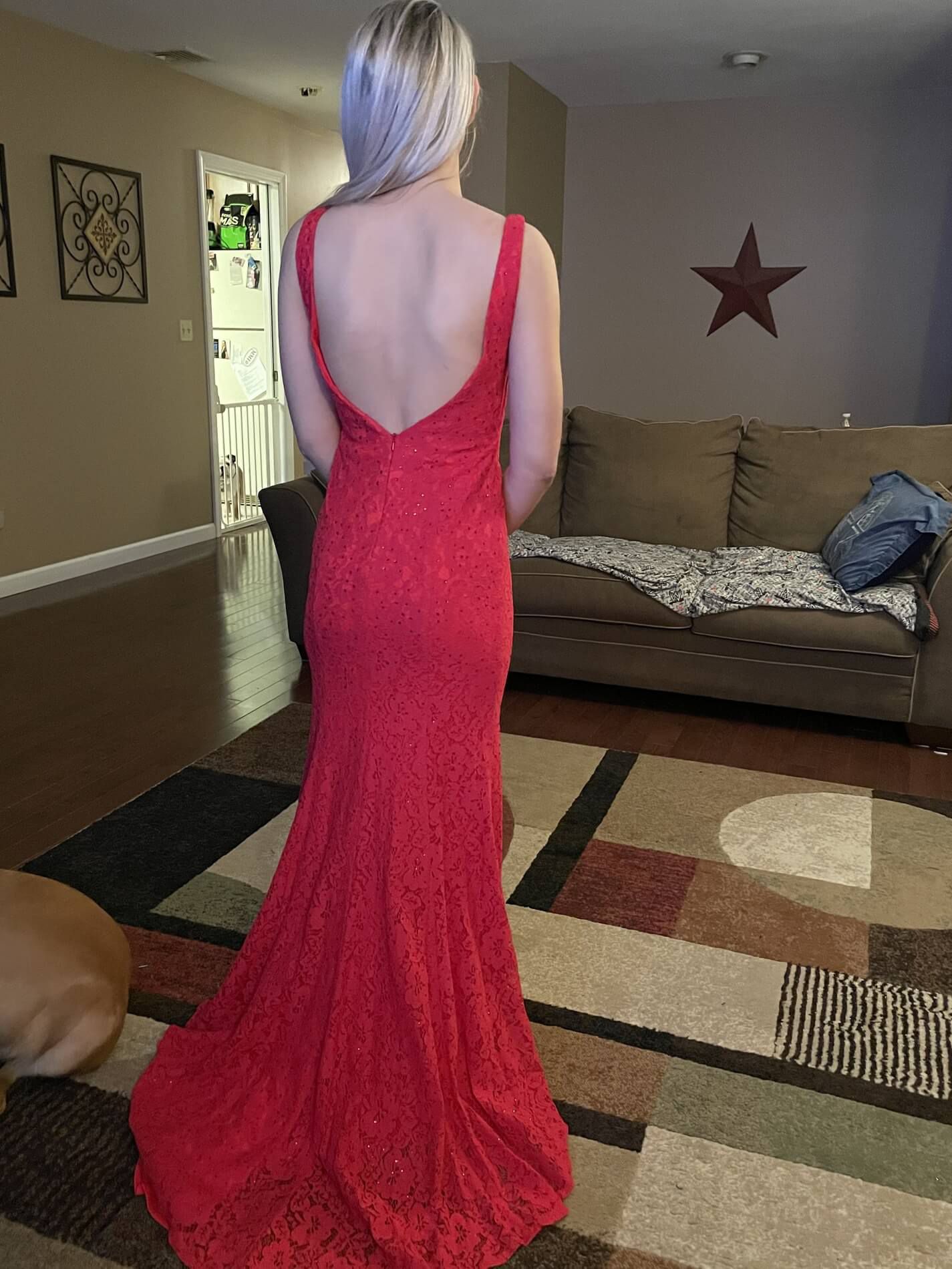 Size 0 Prom Plunge Red Floor Length Maxi on Queenly