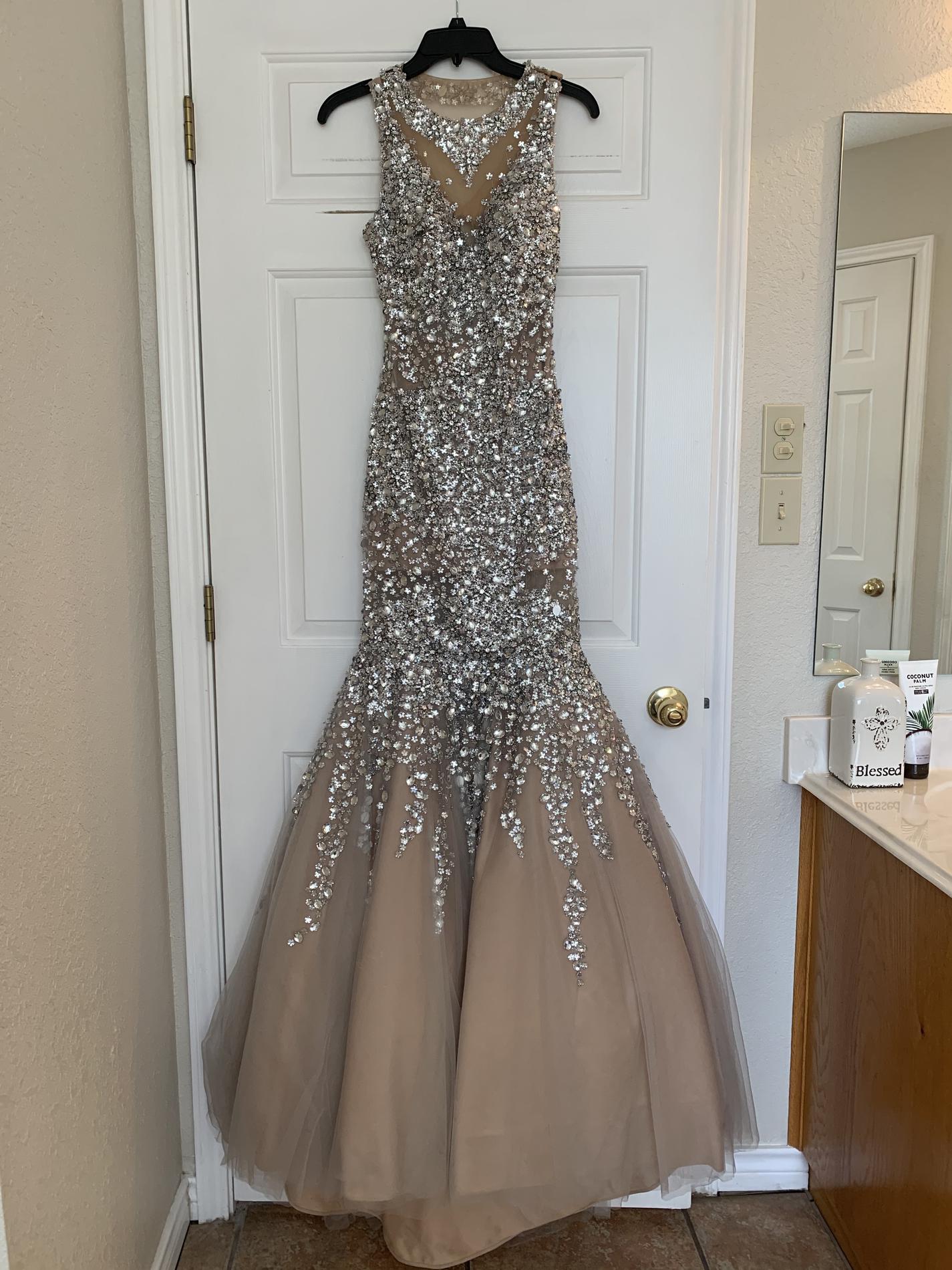 Glamor Size 2 Prom Sequined Nude Floor Length Maxi on Queenly
