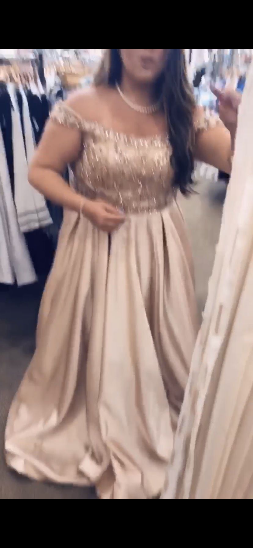 Size 14 Prom Off The Shoulder Gold Ball Gown on Queenly