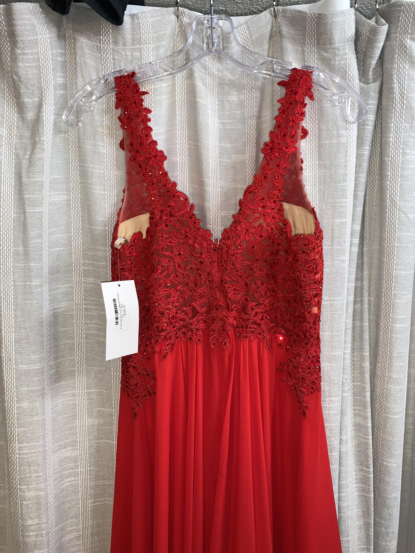 Faviana Size 2 Prom Plunge Lace Red A-line Dress on Queenly