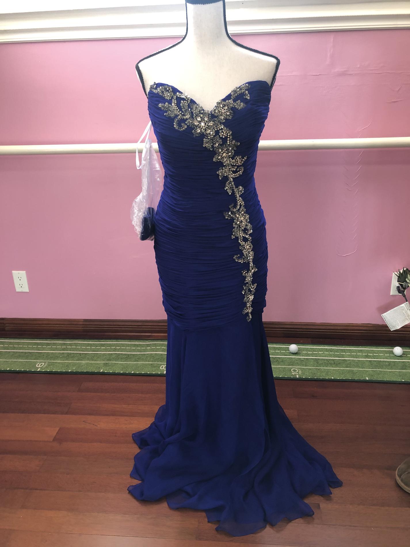 Size 4 Prom Strapless Sequined Blue Side Slit Dress on Queenly