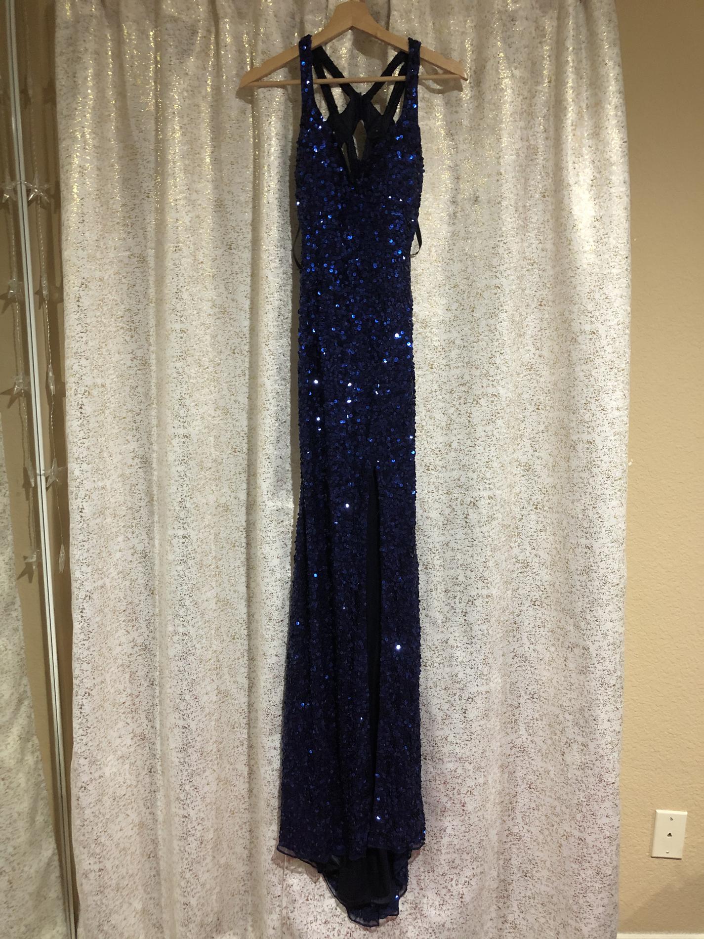 Primavera Size 4 Prom Sequined Navy Blue A-line Dress on Queenly