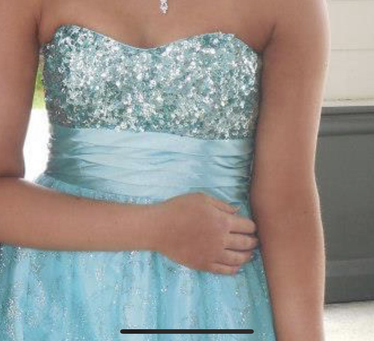 Size 6 Prom Light Blue Ball Gown on Queenly