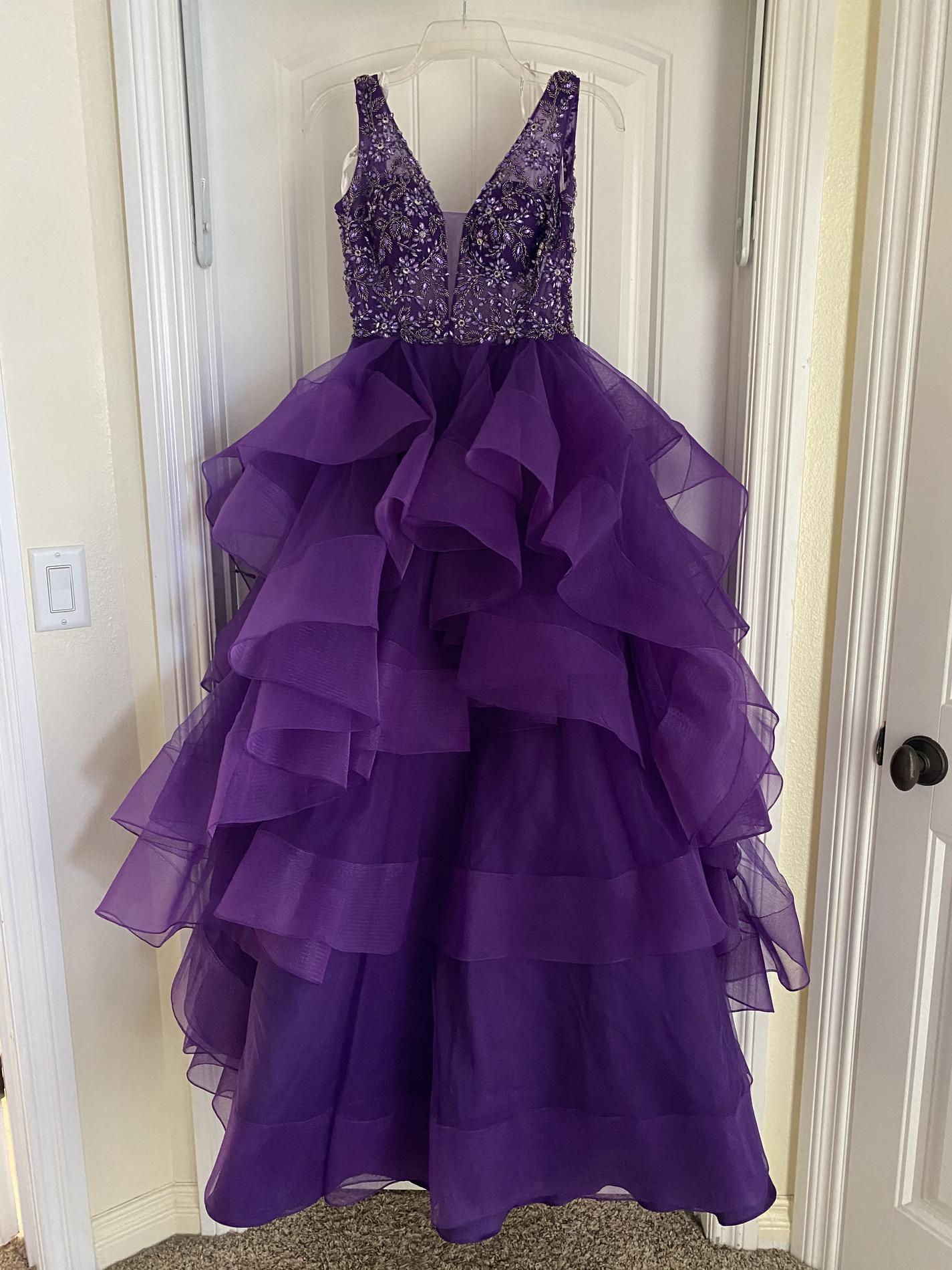 Ellie Wilde Size 2 Plunge Sequined Purple Ball Gown on Queenly