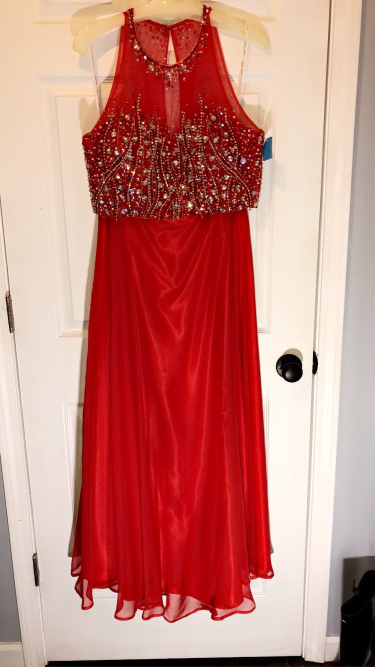 Juliet Size 12 Prom Sequined Red A-line Dress on Queenly