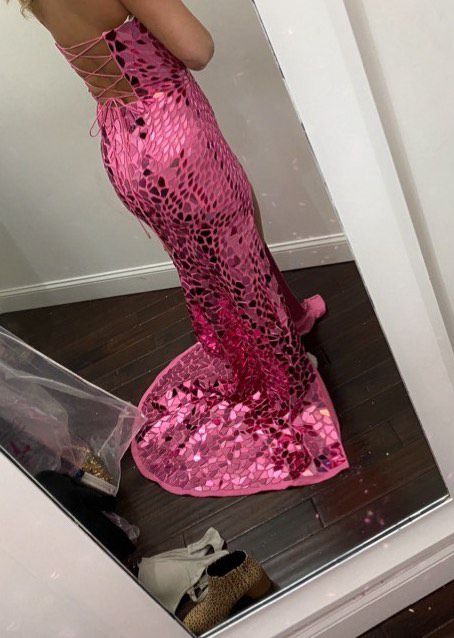 Sherri Hill Pink Size 6 Strapless Corset Broken Mirror Prom Side slit Dress on Queenly