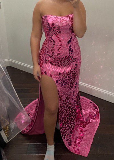 Sherri Hill Pink Size 6 Strapless Corset Broken Mirror Prom Side slit Dress on Queenly