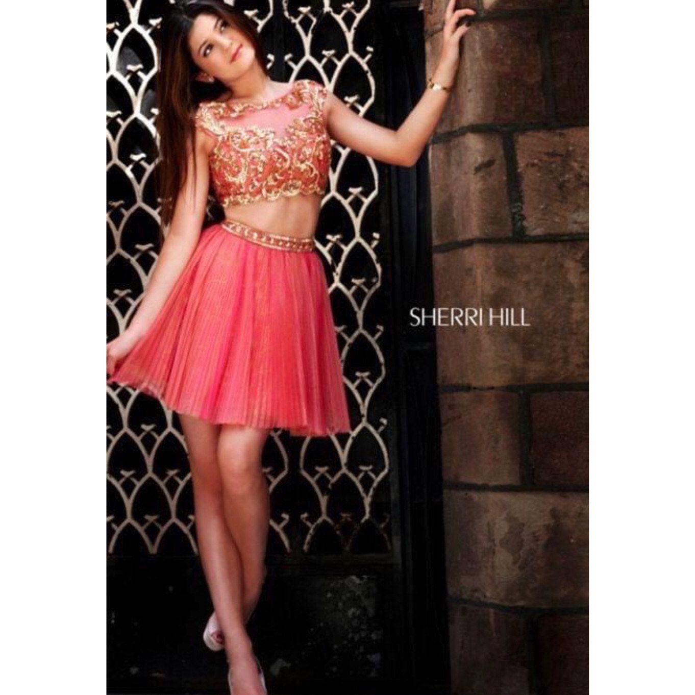 Sherri Hill Size 4 Homecoming Sheer Coral Cocktail Dress on Queenly