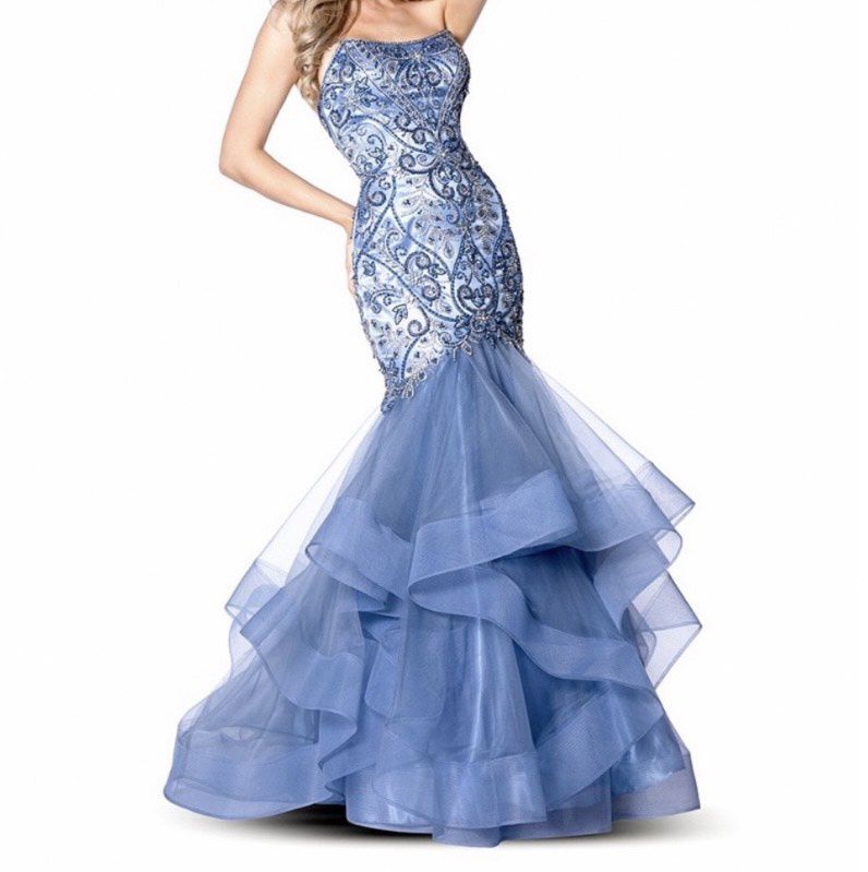 Vienna Size 00 Prom Strapless Blue Mermaid Dress on Queenly