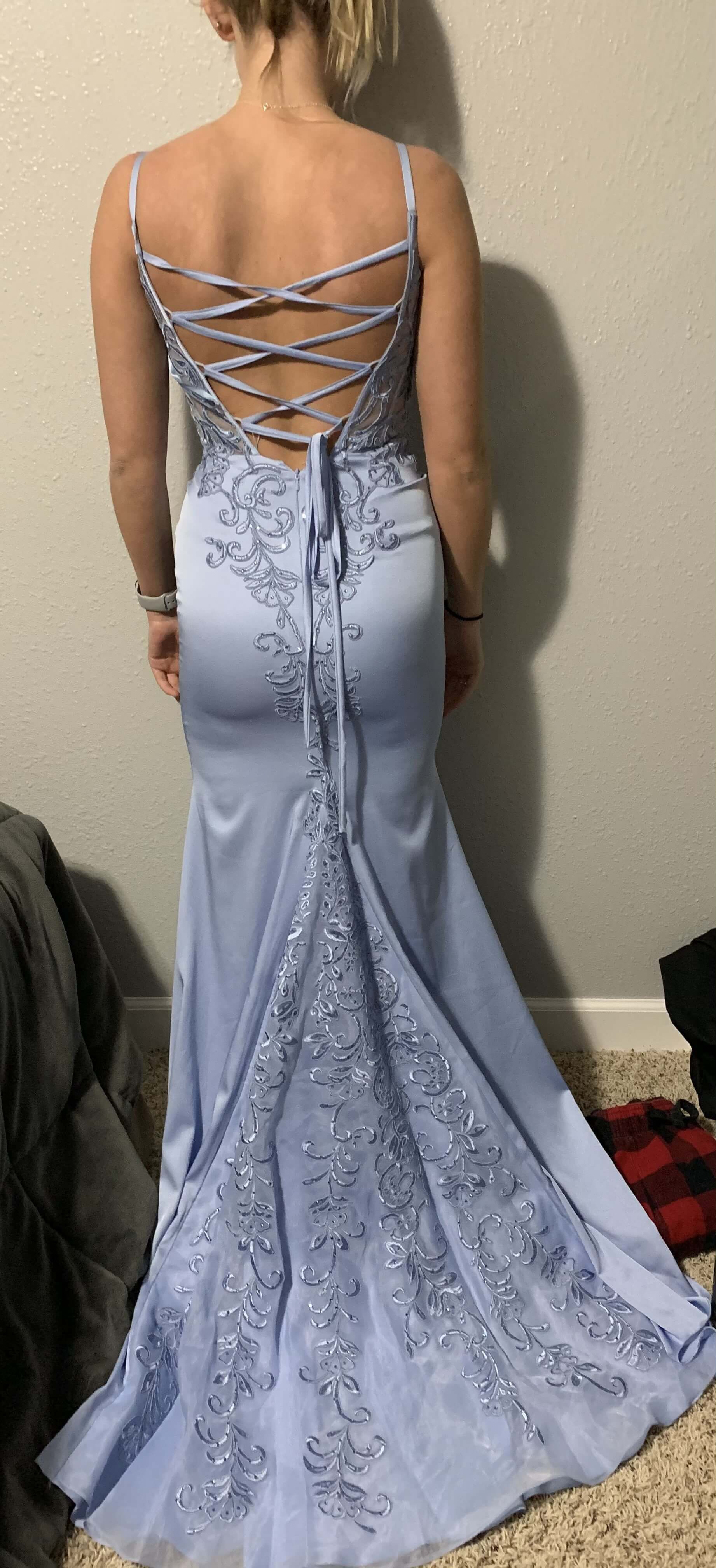 Size 4 Prom Plunge Light Blue Mermaid Dress on Queenly