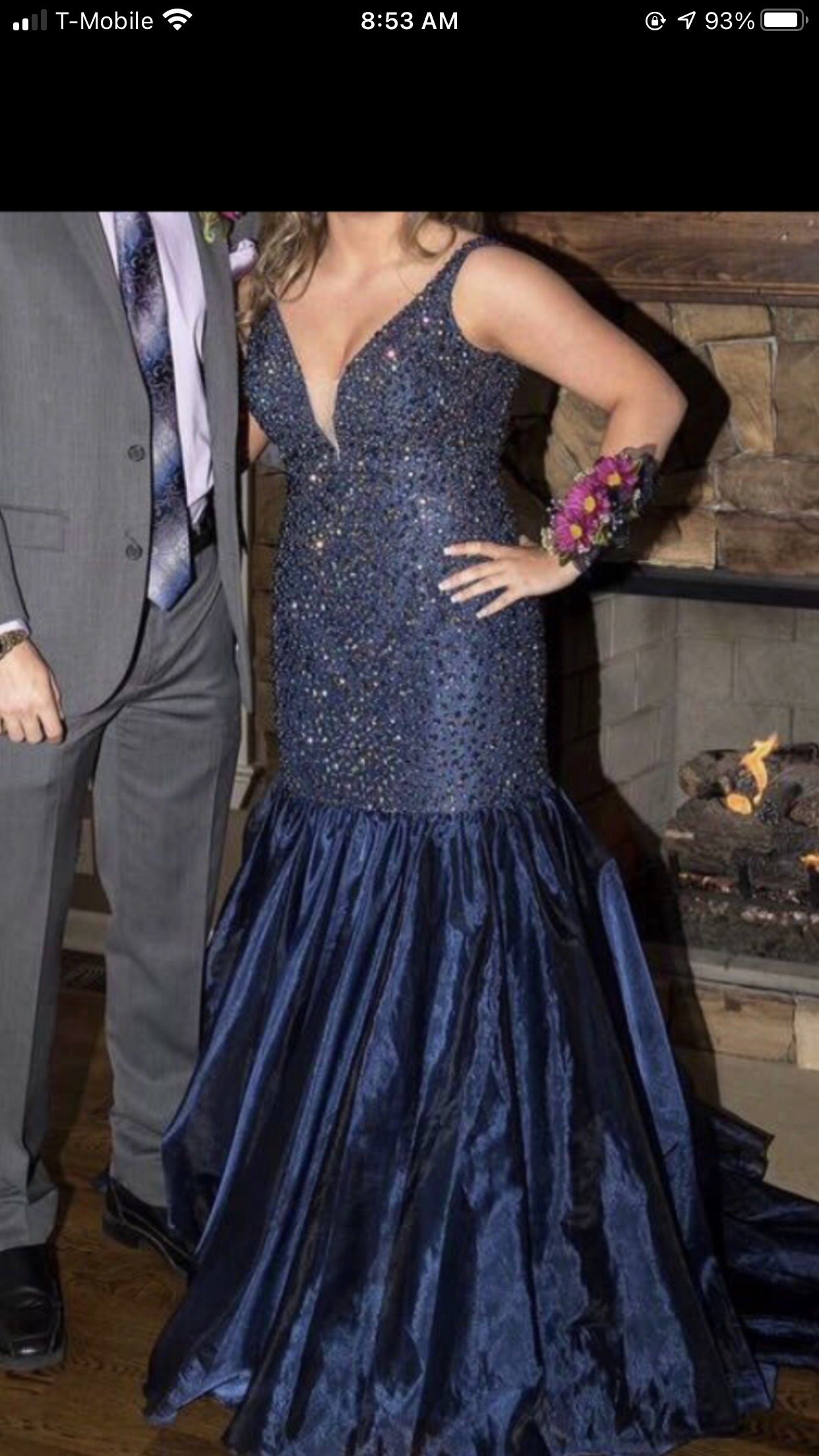Sherri Hill Size 12 Prom Plunge Sequined Navy Blue Mermaid Dress on Queenly