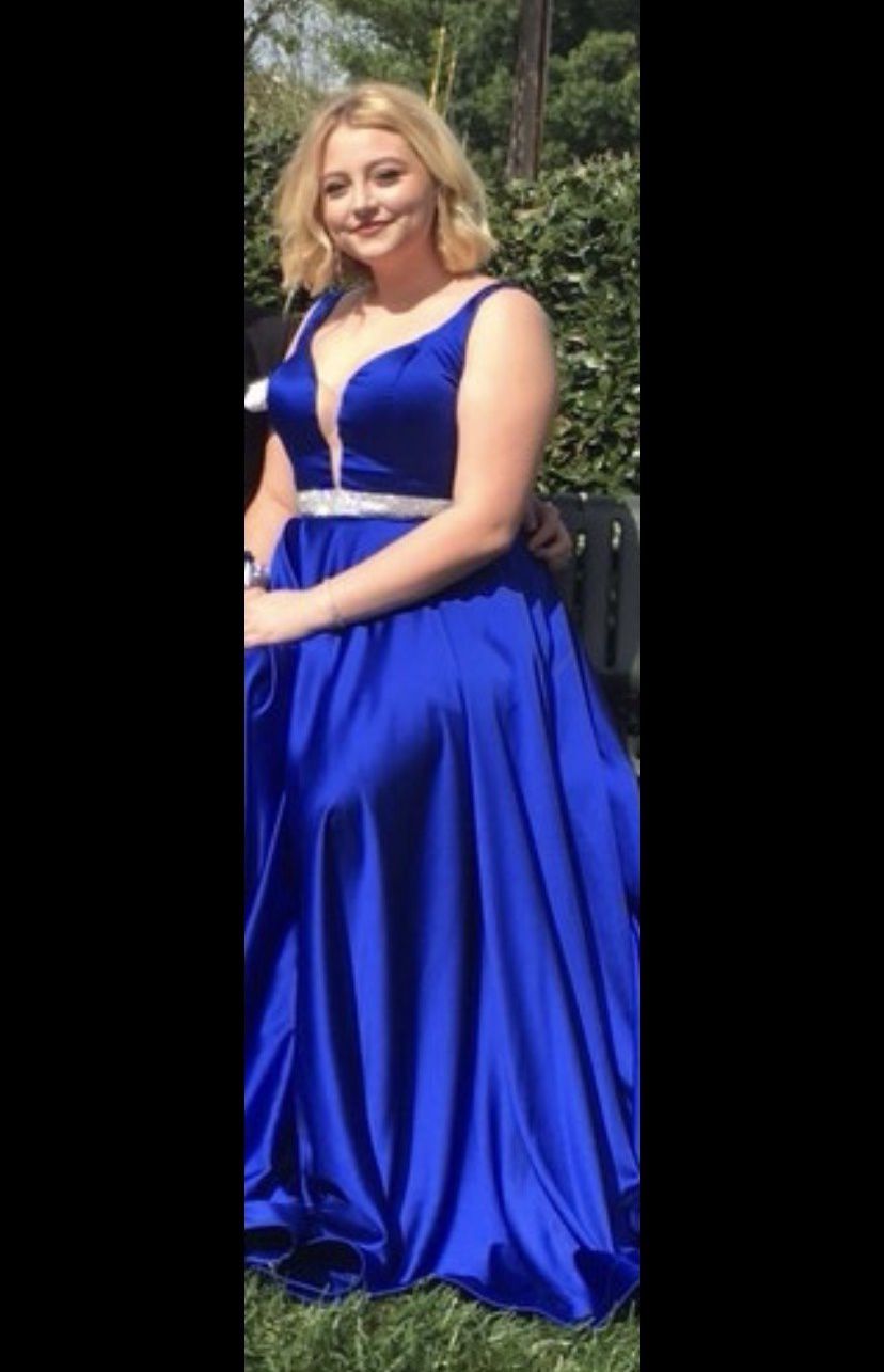 La Femme Size 14 Satin Blue A-line Dress on Queenly