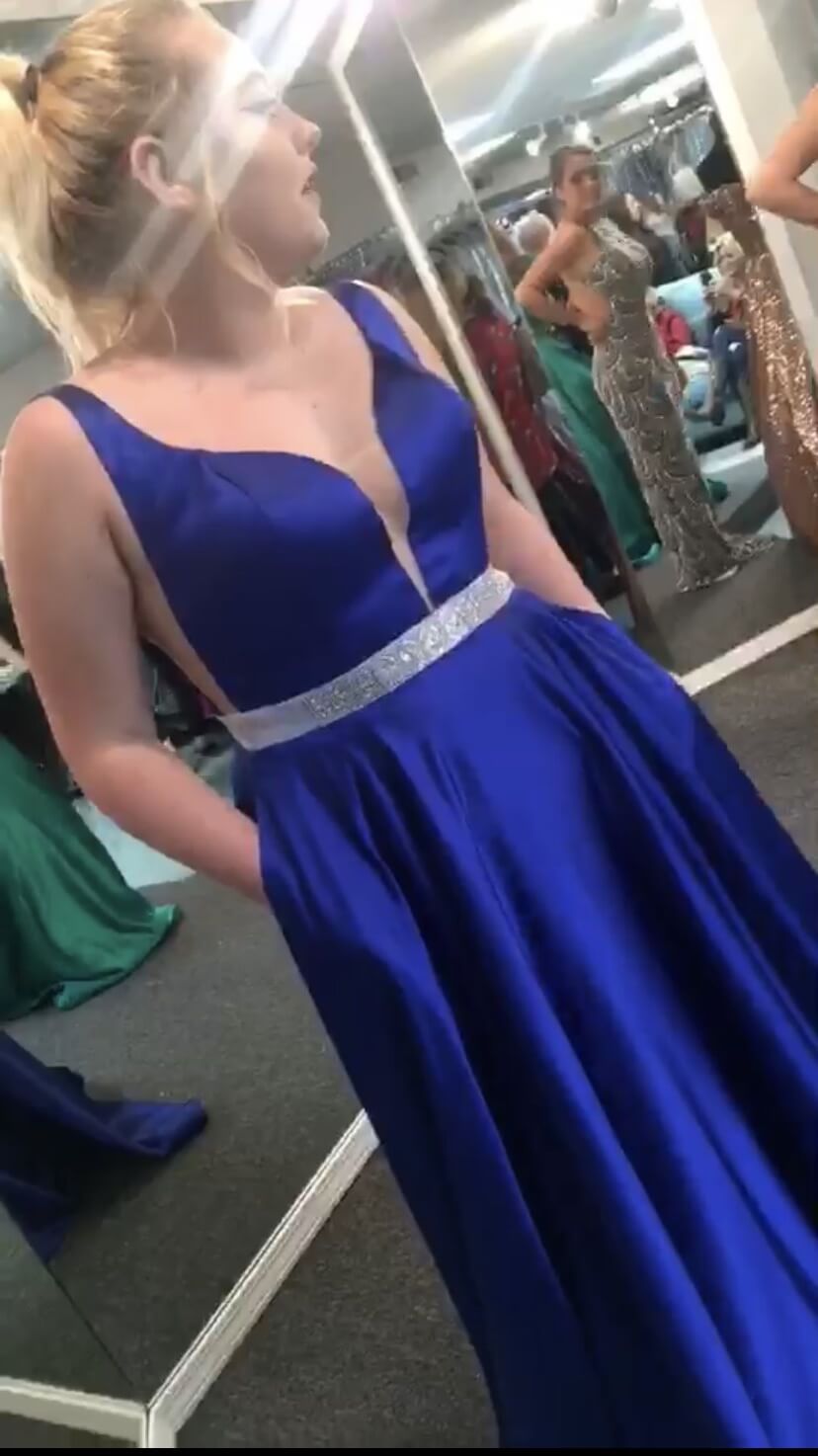 La Femme Size 14 Satin Blue A-line Dress on Queenly