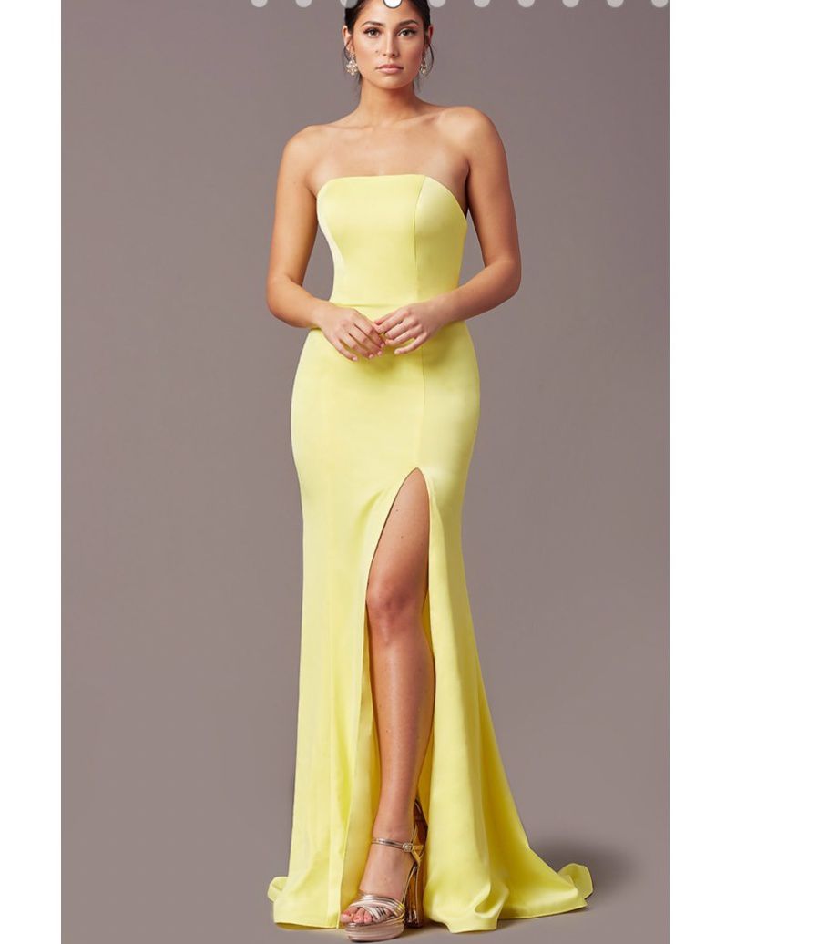 Promgirl Size 4 Prom Strapless Satin Yellow Mermaid Dress on Queenly