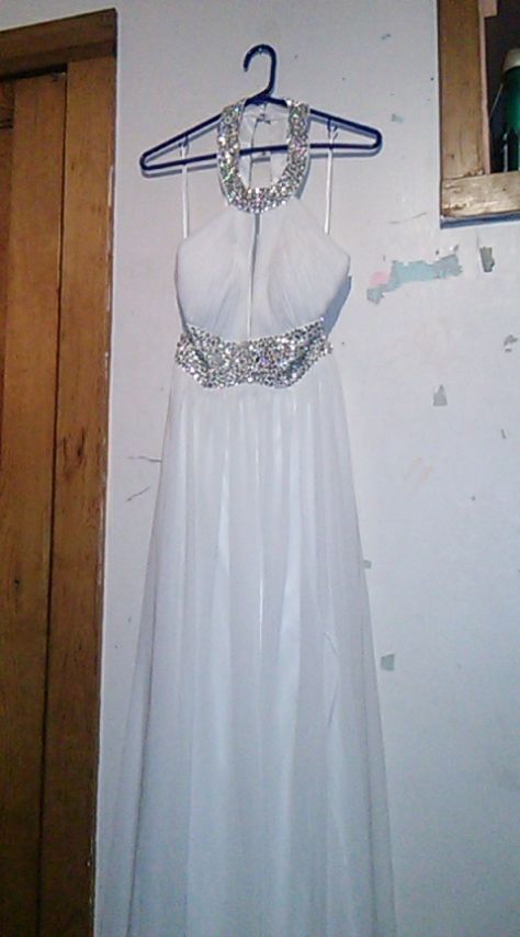 Size 12 Prom High Neck Sequined White A-line Dress on Queenly