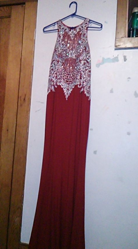 Size 12 Prom High Neck Sequined Red Floor Length Maxi on Queenly