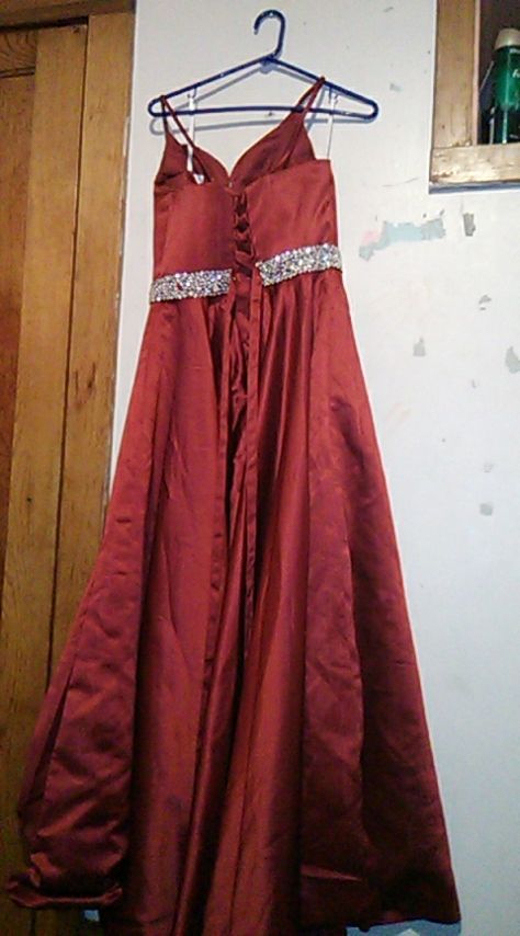 Size 12 Prom Satin Red Ball Gown on Queenly