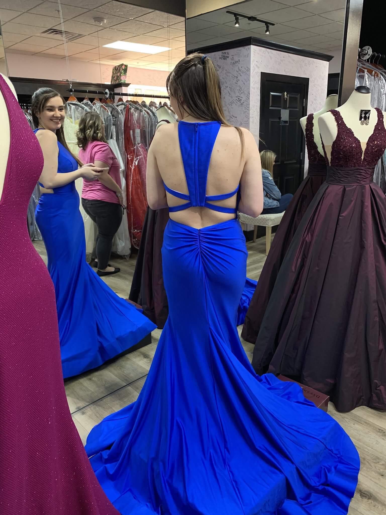 Size 4 Prom Halter Royal Blue Side Slit Dress on Queenly