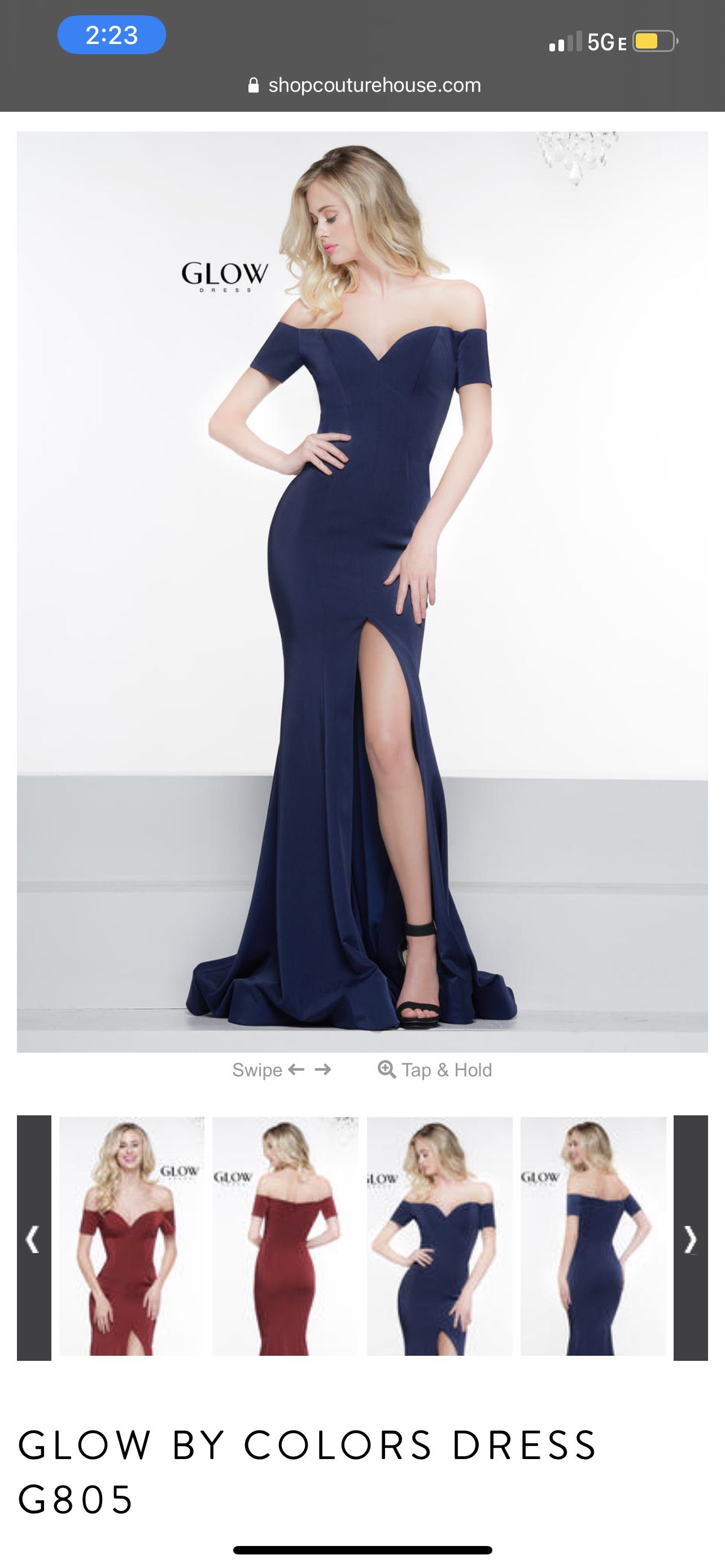Glory Size 14 Prom Off The Shoulder Navy Blue Side Slit Dress on Queenly
