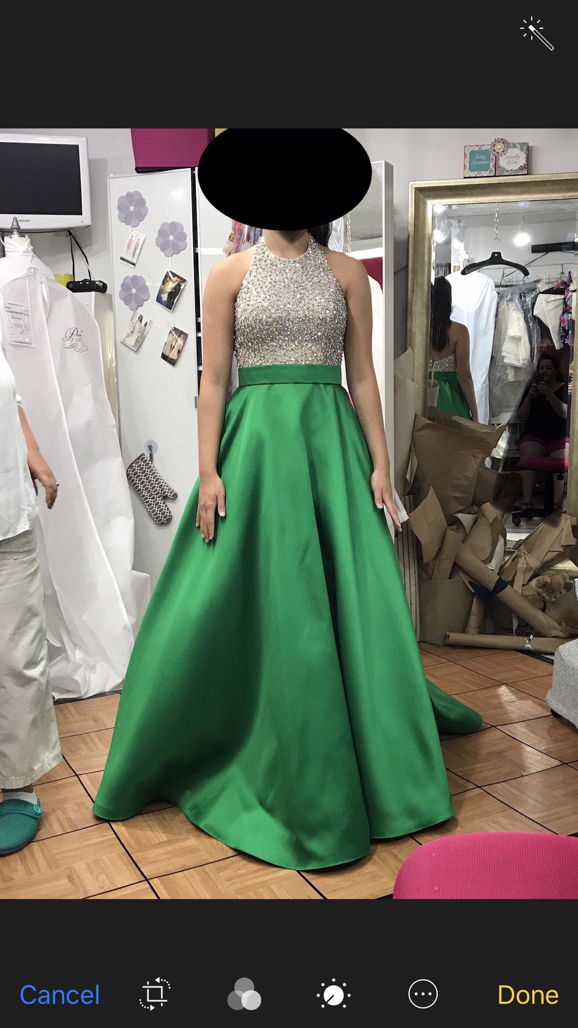 Jovani Size 4 Prom Halter Sequined Green Ball Gown on Queenly