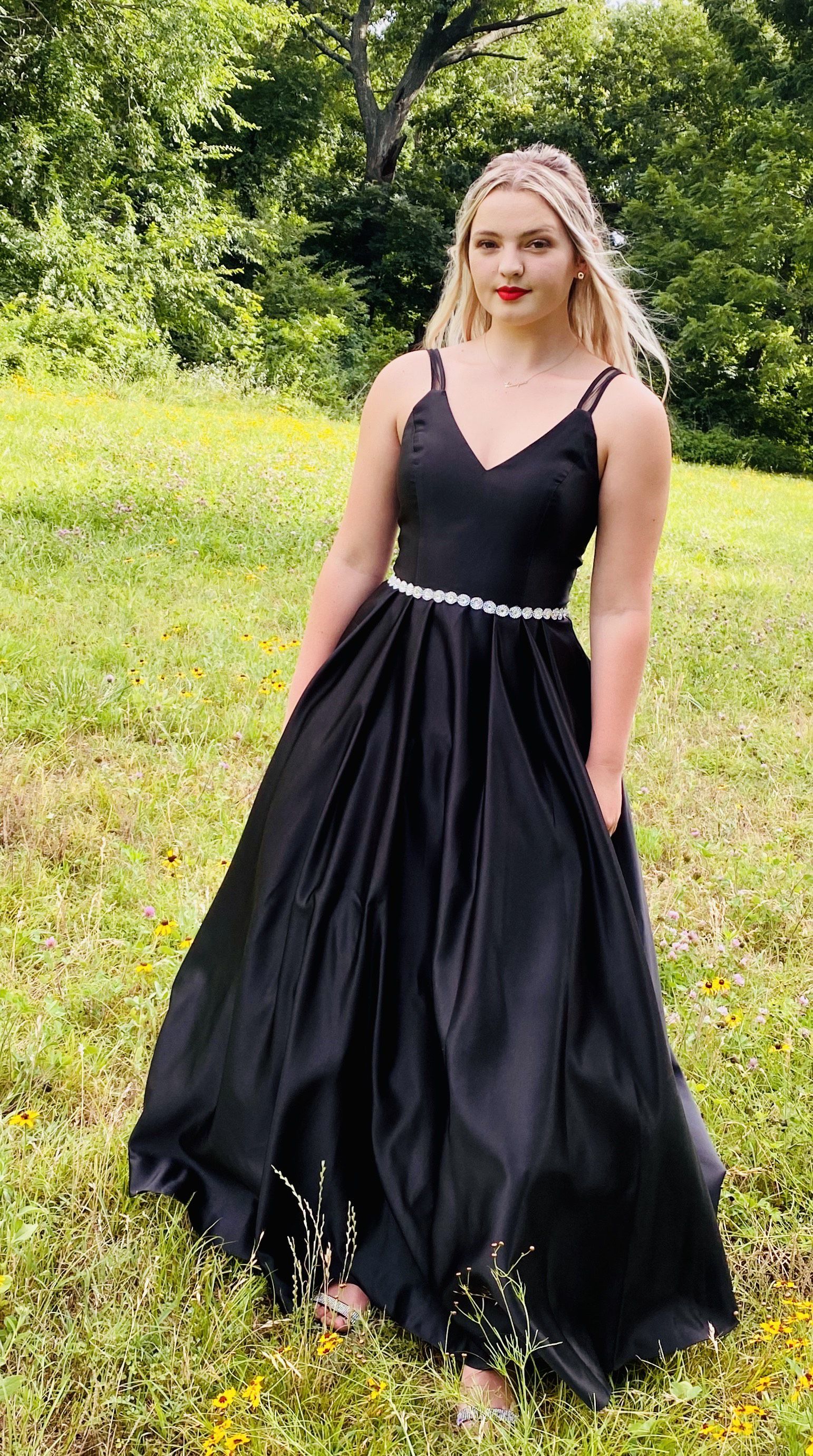 Size 10 Prom Sequined Black Ball Gown on Queenly