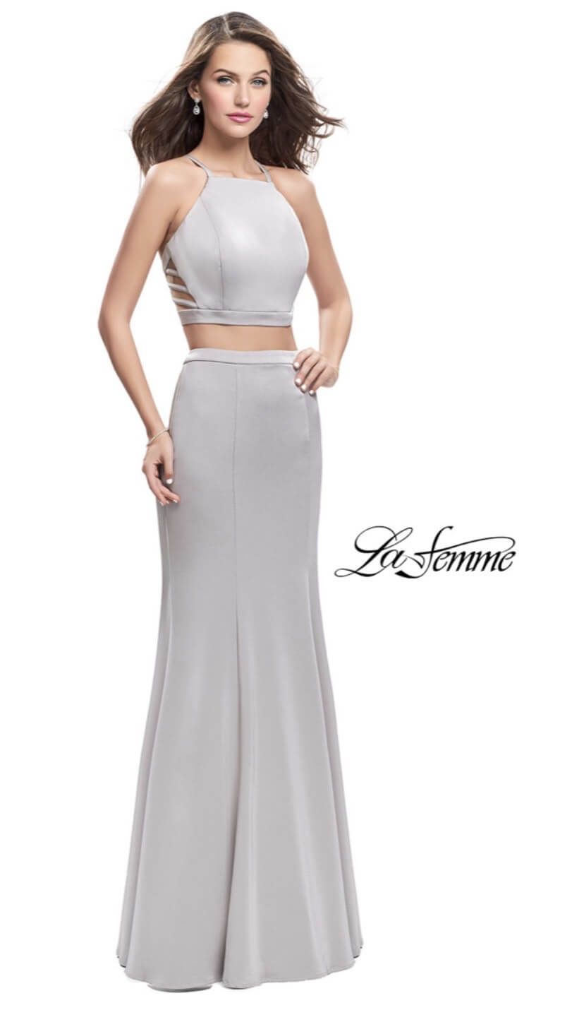 La Femme Size 0 Prom Halter Silver Floor Length Maxi on Queenly
