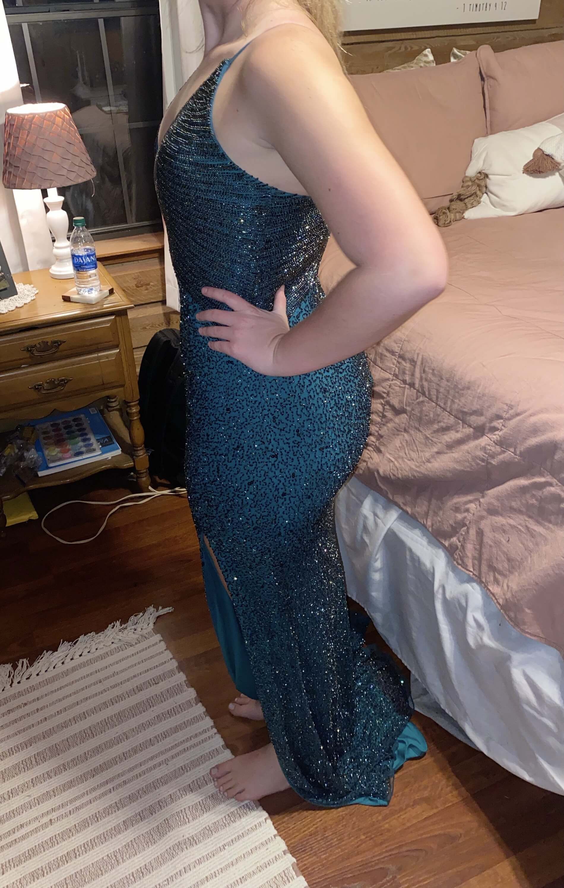 Ashley Lauren Size 8 Prom Plunge Blue Side Slit Dress on Queenly