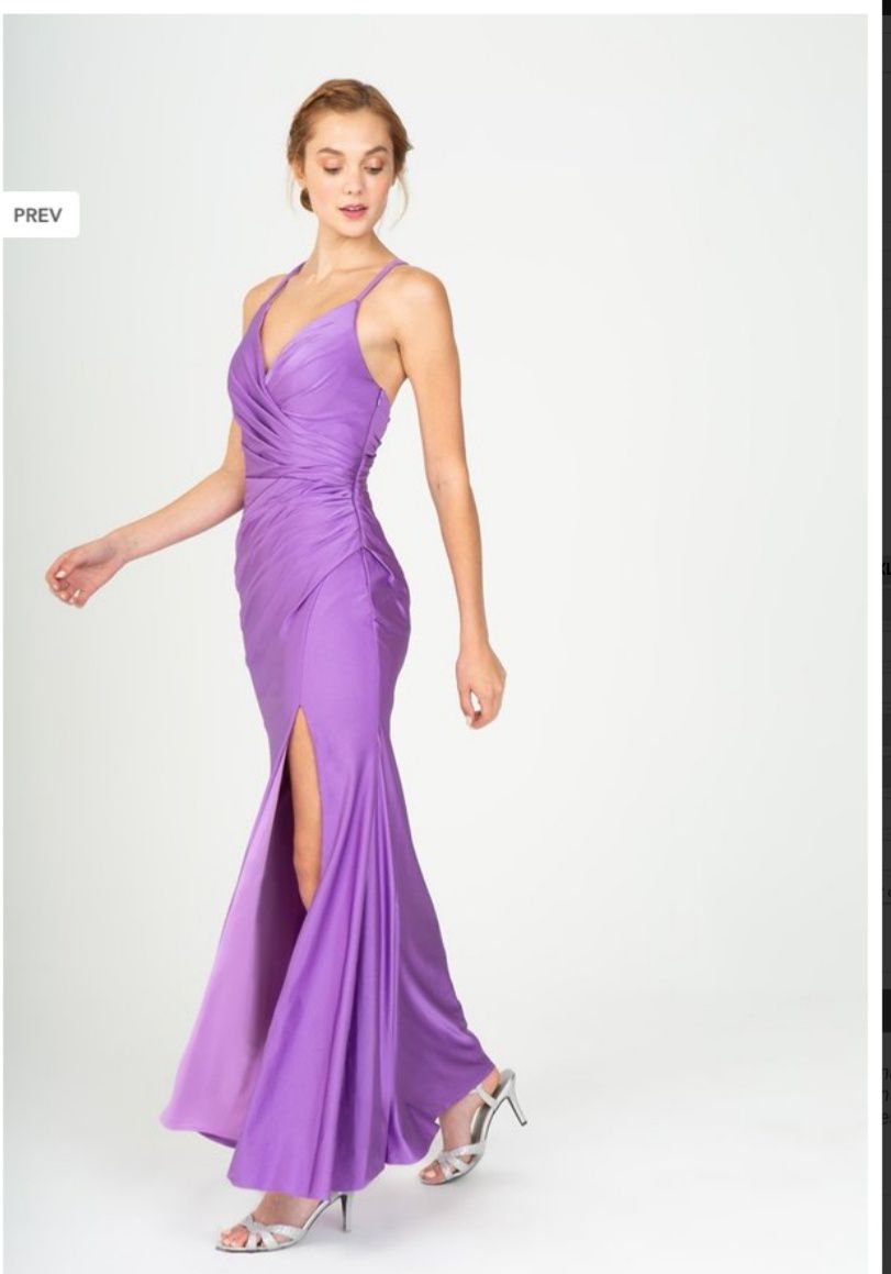 Size 8 Satin Purple Side Slit Dress on Queenly