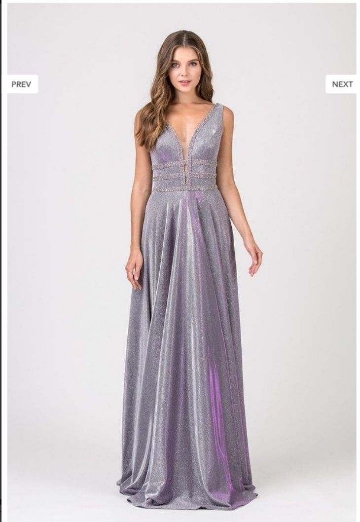 Size 8 Prom Plunge Sheer Purple Ball Gown on Queenly