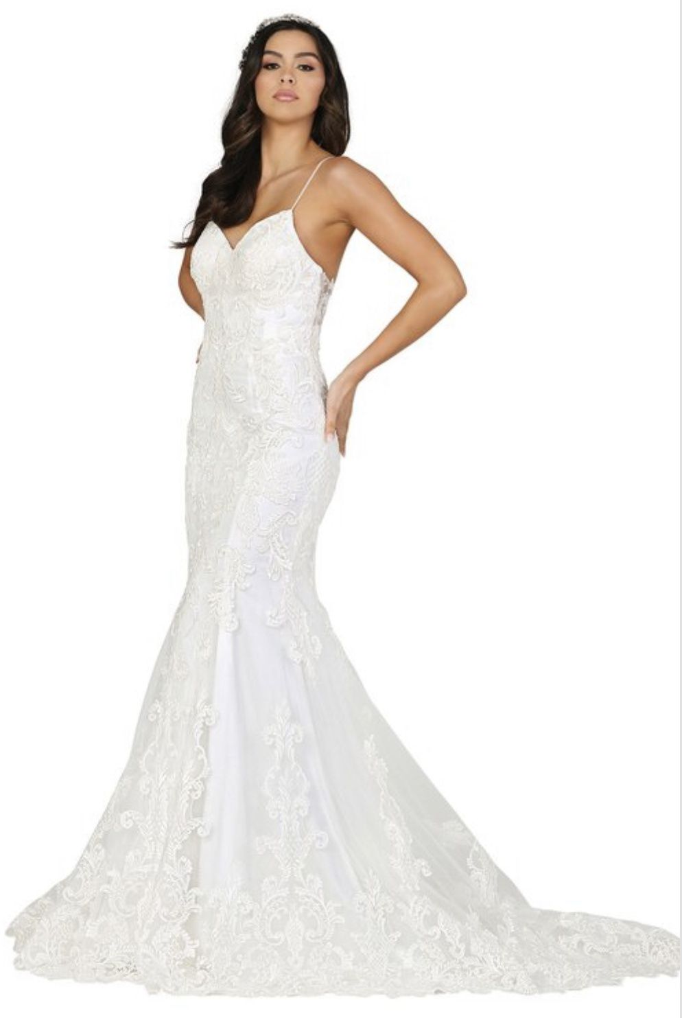 Plus Size 16 Wedding Lace White Mermaid Dress on Queenly