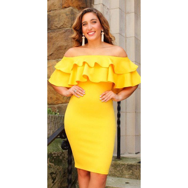 Size 2 Pageant Interview Off The Shoulder Yellow Cocktail Dress on Queenly