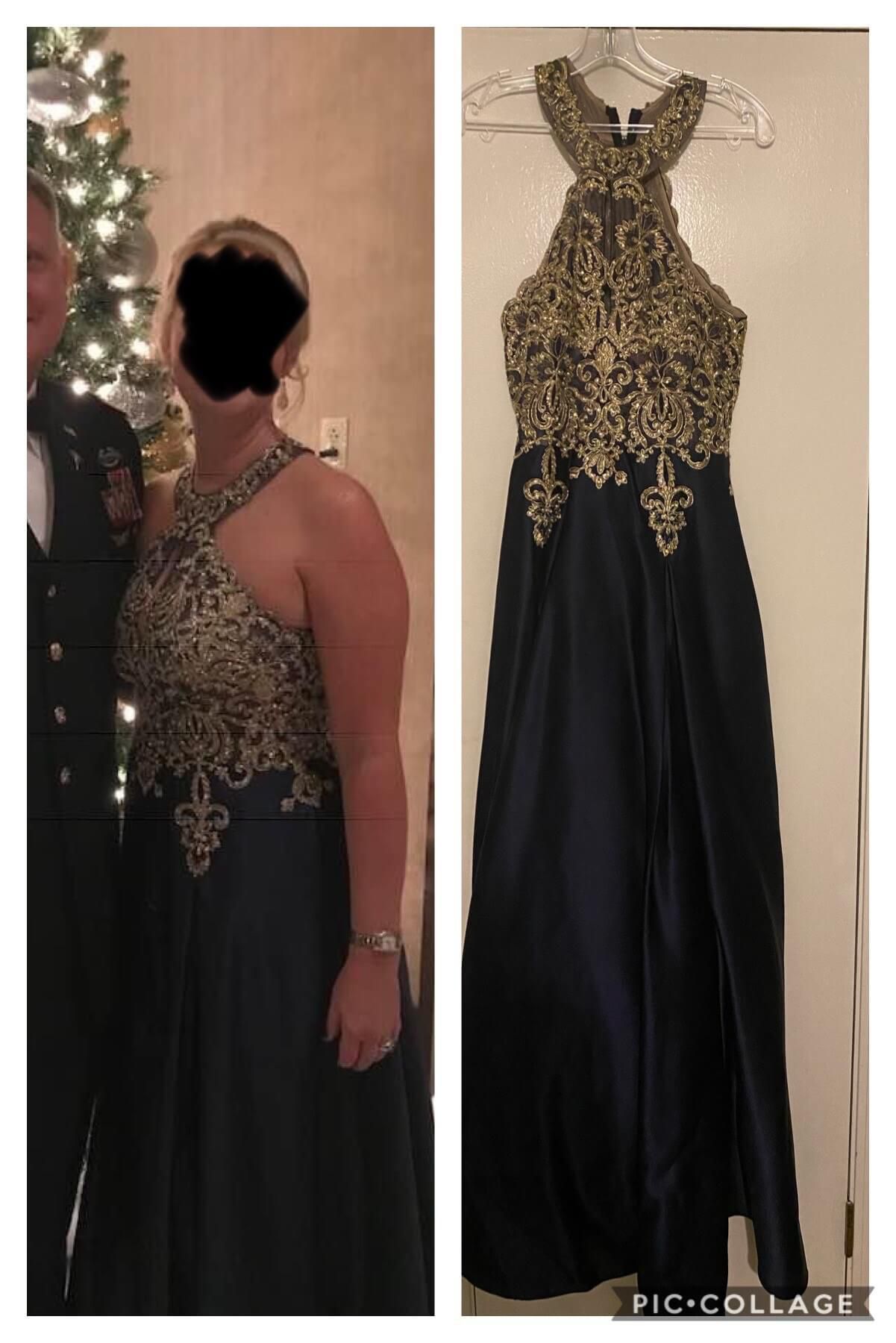 Size 10 Prom Halter Navy Blue Ball Gown on Queenly