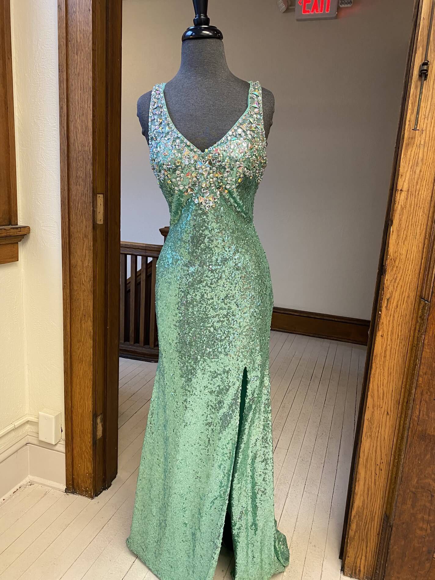 Blush Prom Size 4 Prom Sequined Green Side Slit Dress on Queenly