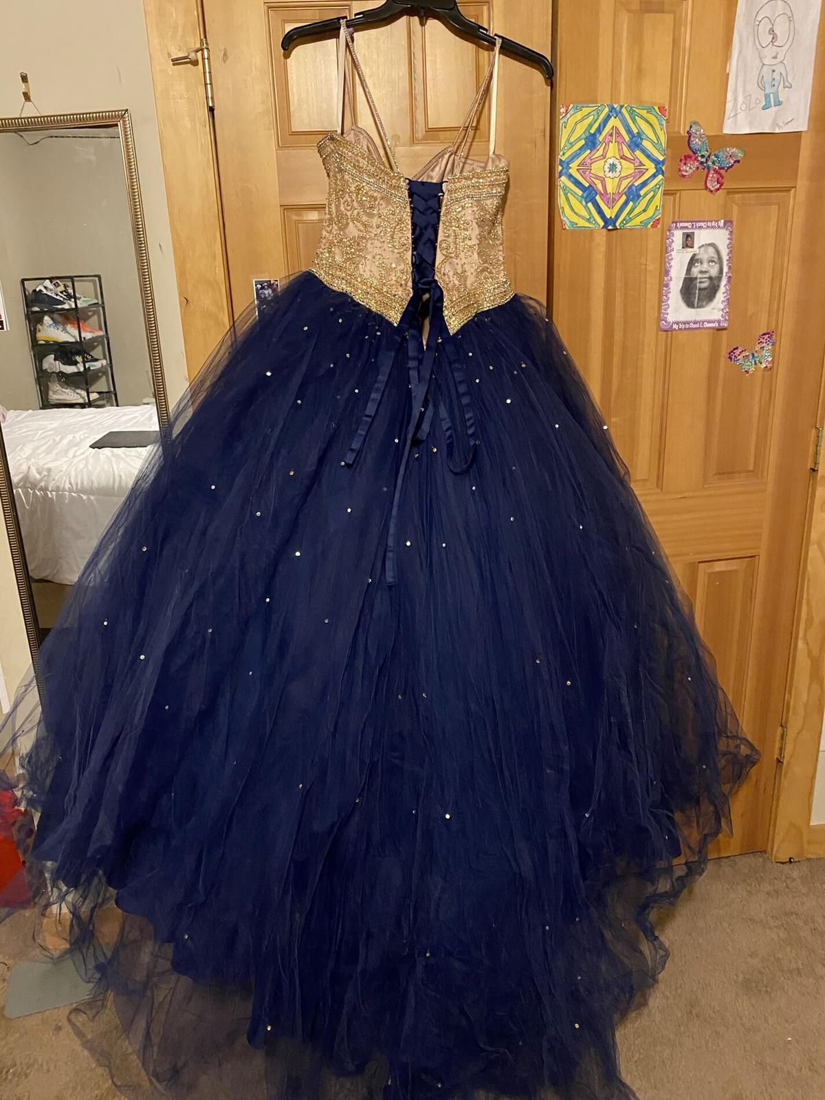 MoriLee Plus Size 18 Prom Navy Multicolor Ball Gown on Queenly