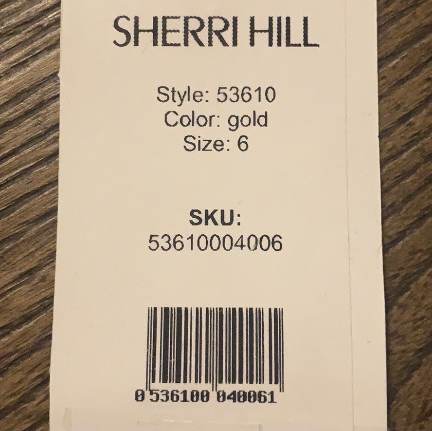 Sherri Hill Size 6 Prom Off The Shoulder Sequined Gold Side Slit Dress on Queenly