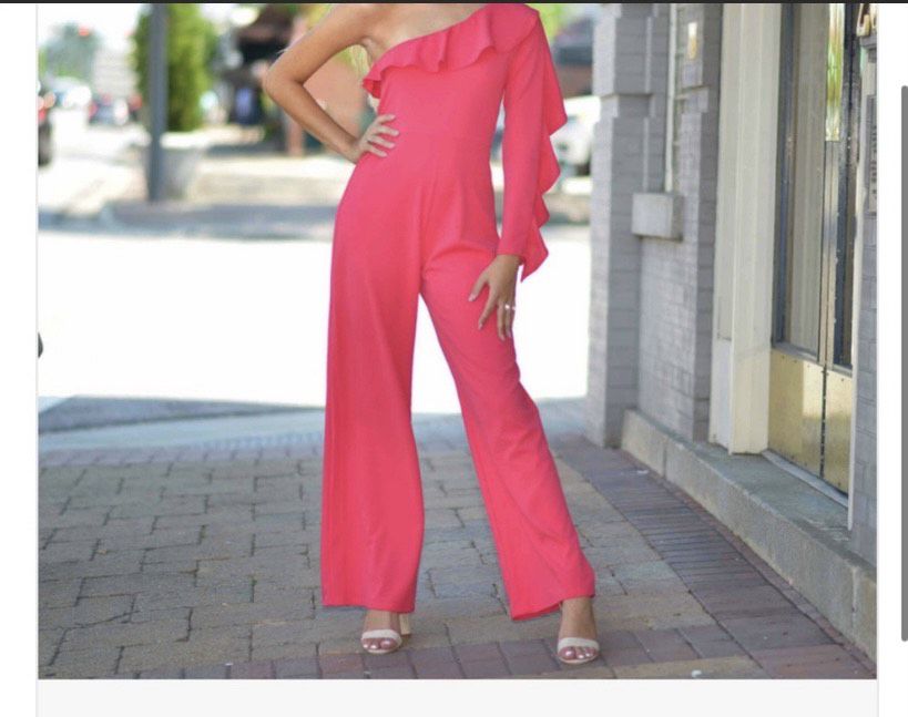 Size 2 Pageant Interview Long Sleeve Hot Pink Formal Jumpsuit on Queenly