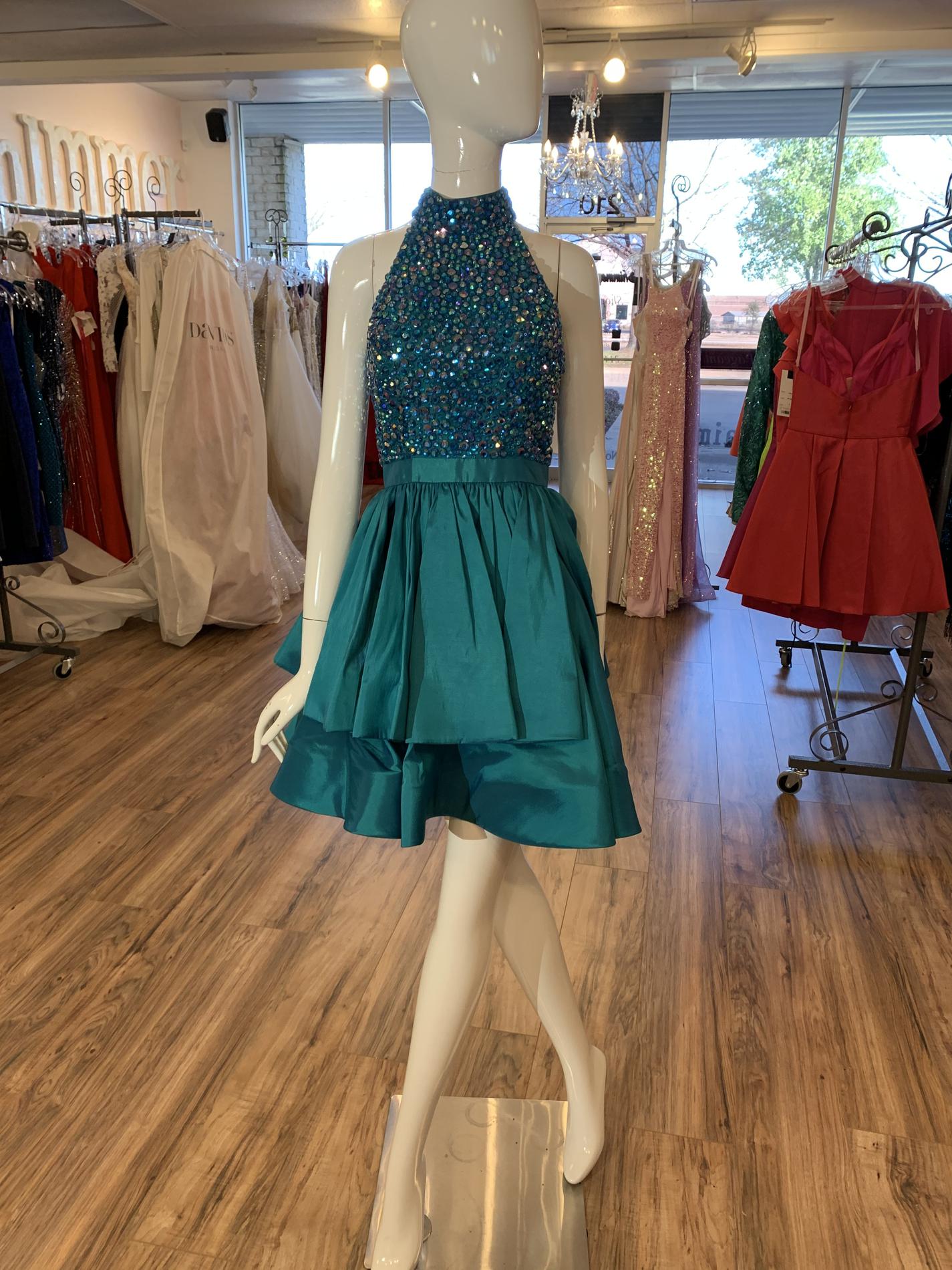 Sherri Hill Size 0 Homecoming Halter Sequined Turquoise Green Cocktail Dress on Queenly