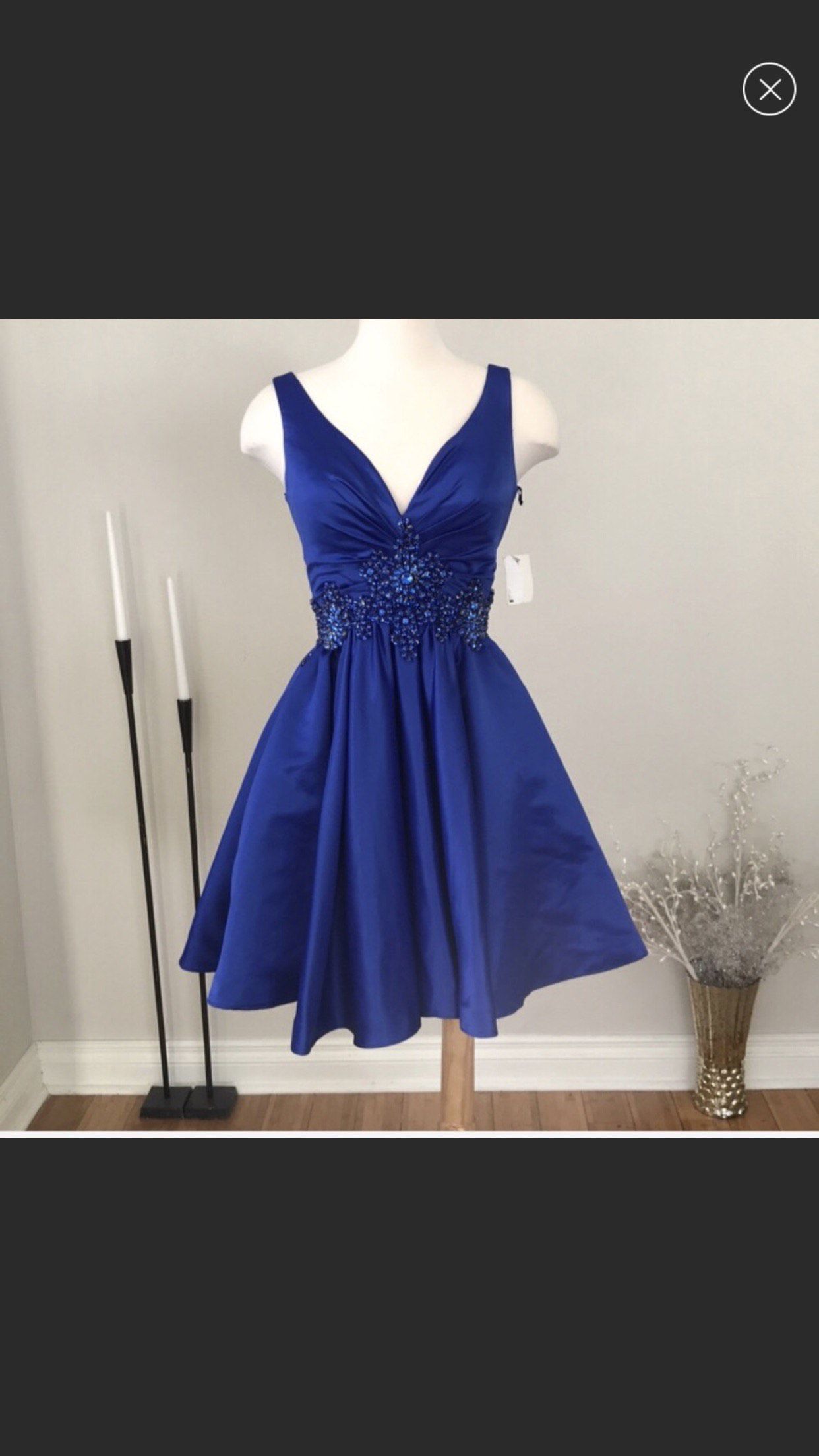 Rachel Allan Size 4 Homecoming Plunge Satin Royal Blue Cocktail Dress on Queenly