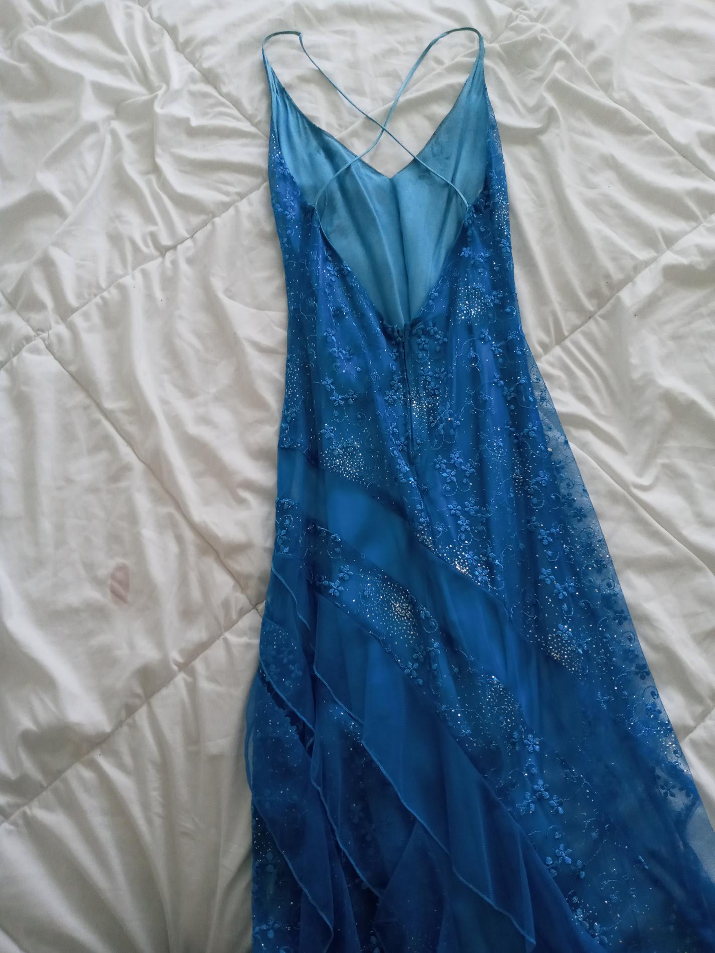 Size 4 Prom Floral Turquoise Blue Floor Length Maxi on Queenly