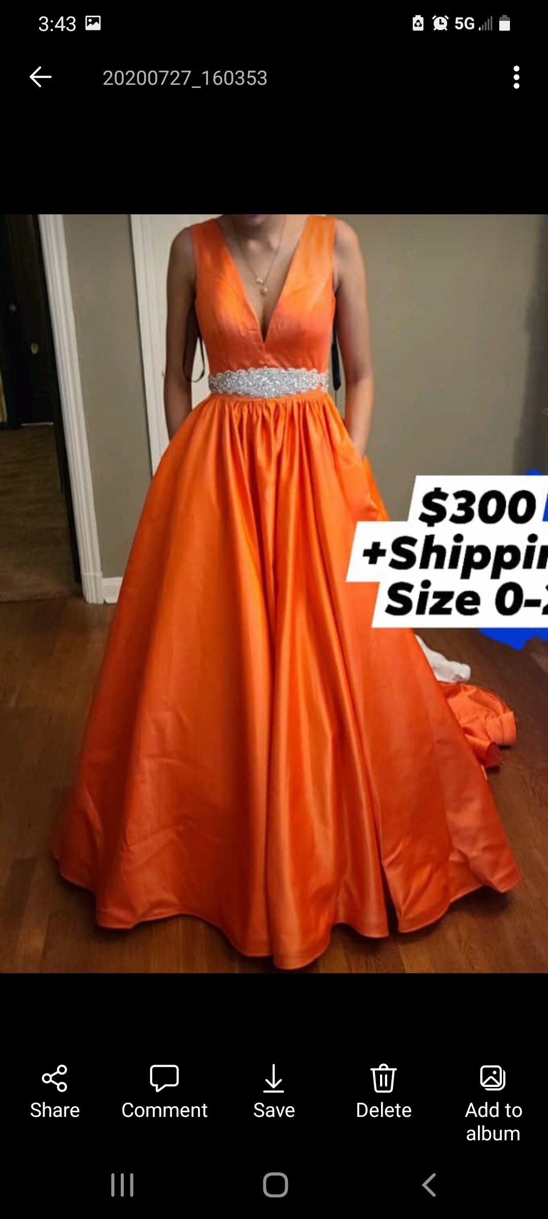 Size 2 Prom Plunge Sequined Orange Ball Gown on Queenly