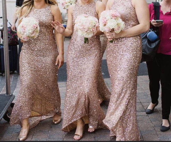 Size 4 Bridesmaid High Neck Gold Mermaid Dress on Queenly