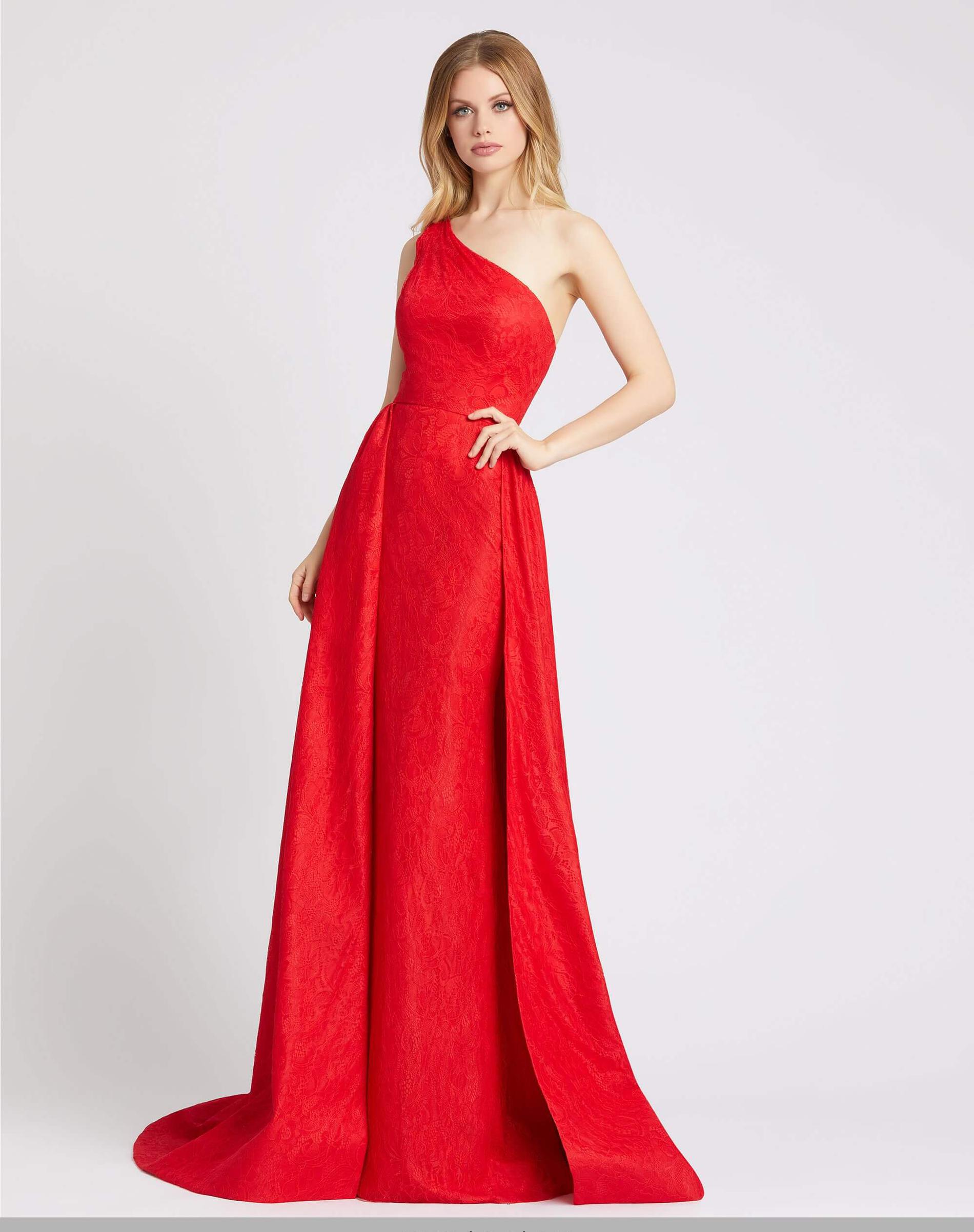 Style 12363 Mac Duggal Size 14 Prom Lace Red Ball Gown on Queenly