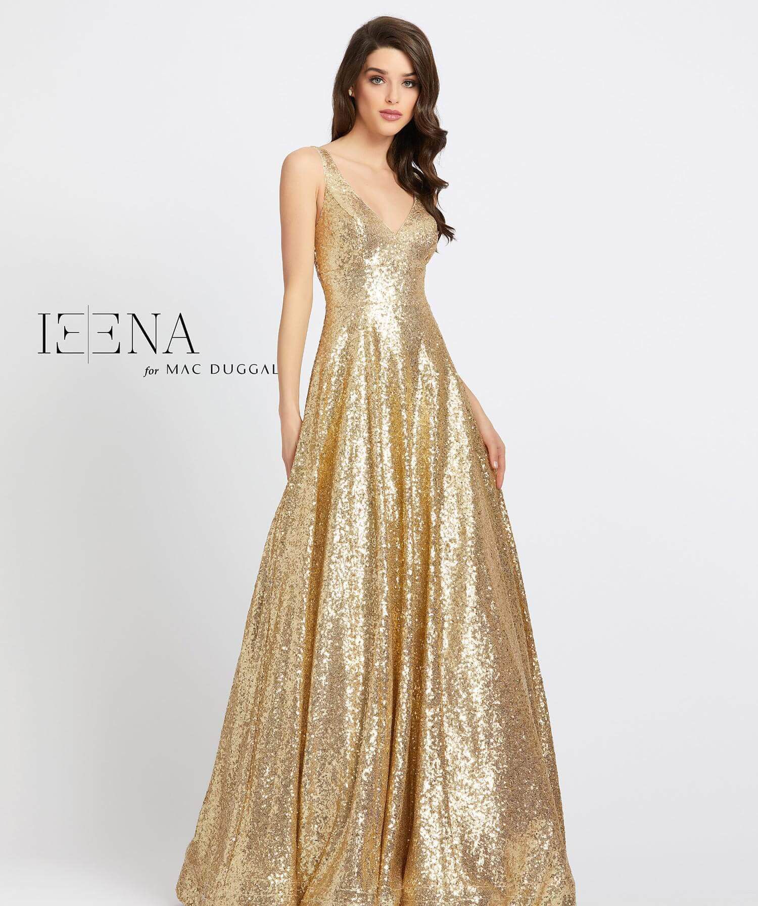 Style 48798 Mac Duggal Size 6 Prom Sequined Gold A-line Dress on Queenly