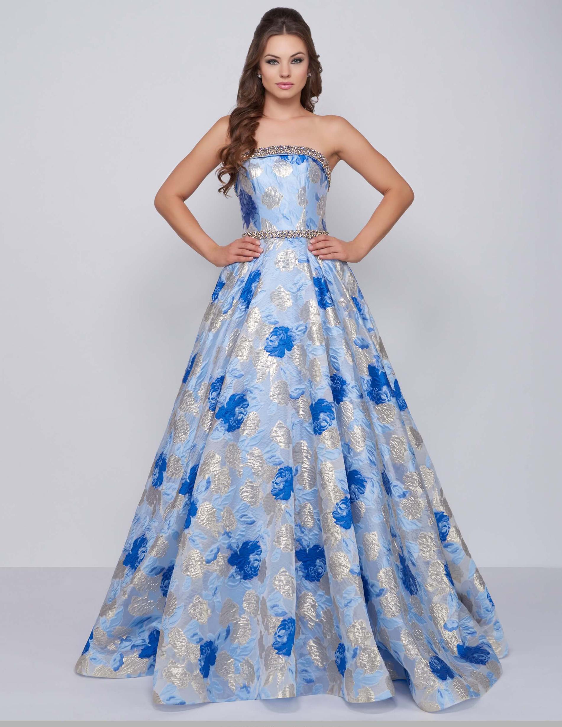 Style 67602 Mac Duggal Size 10 Prom Strapless Blue Ball Gown on Queenly