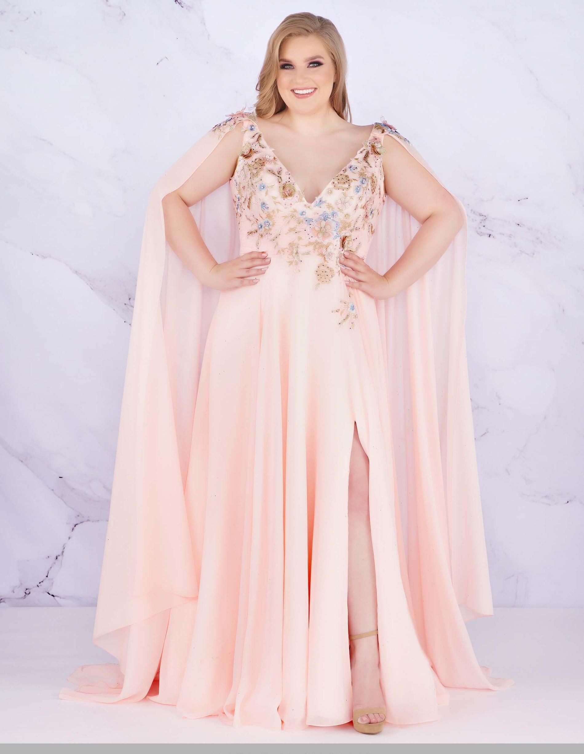 Style 77551 Mac Duggal Plus Size 16 Prom Light Pink Side Slit Dress on Queenly
