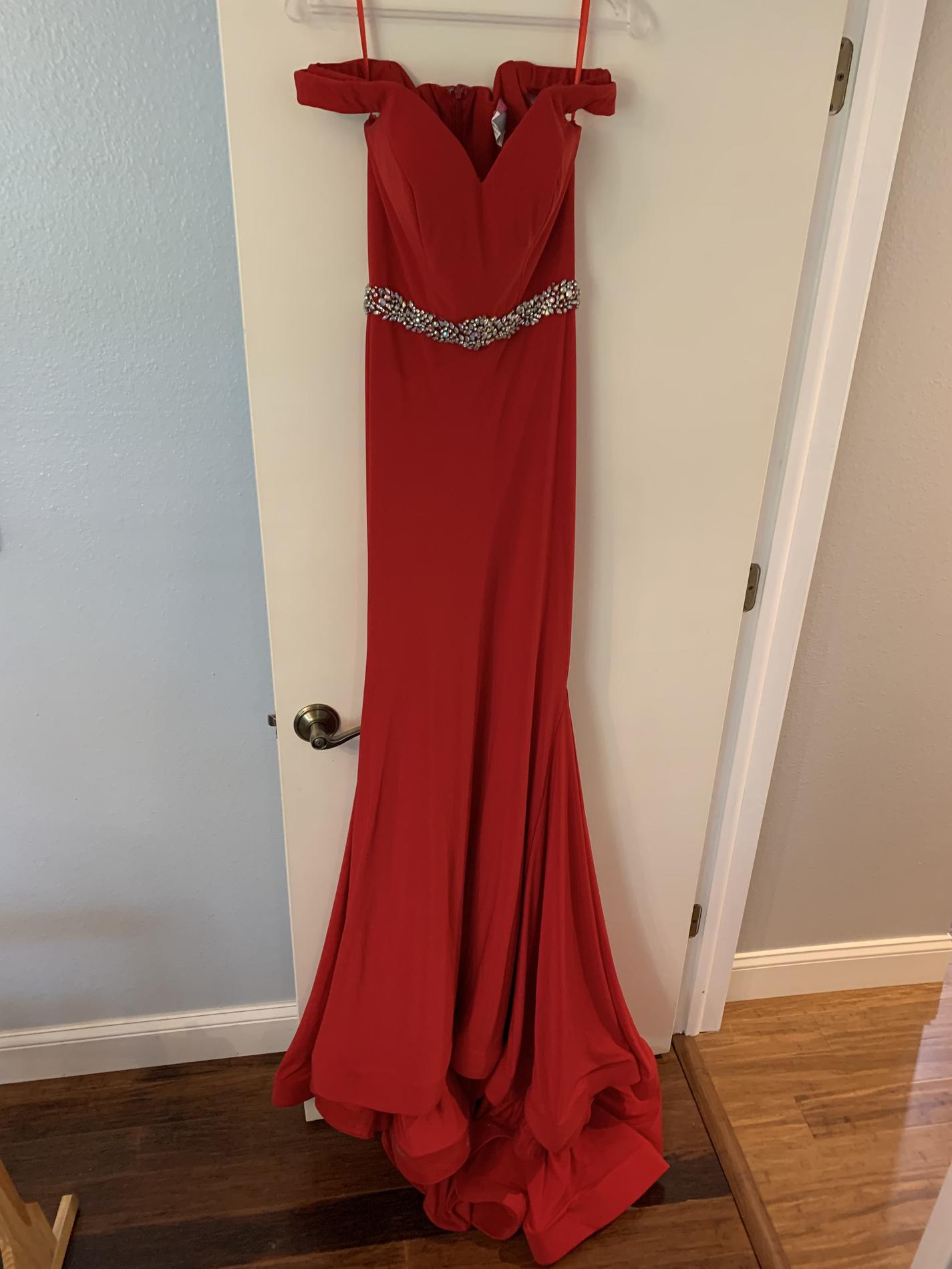 Jovani Red Size 2 Pageant Train Prom Mermaid Dress on Queenly