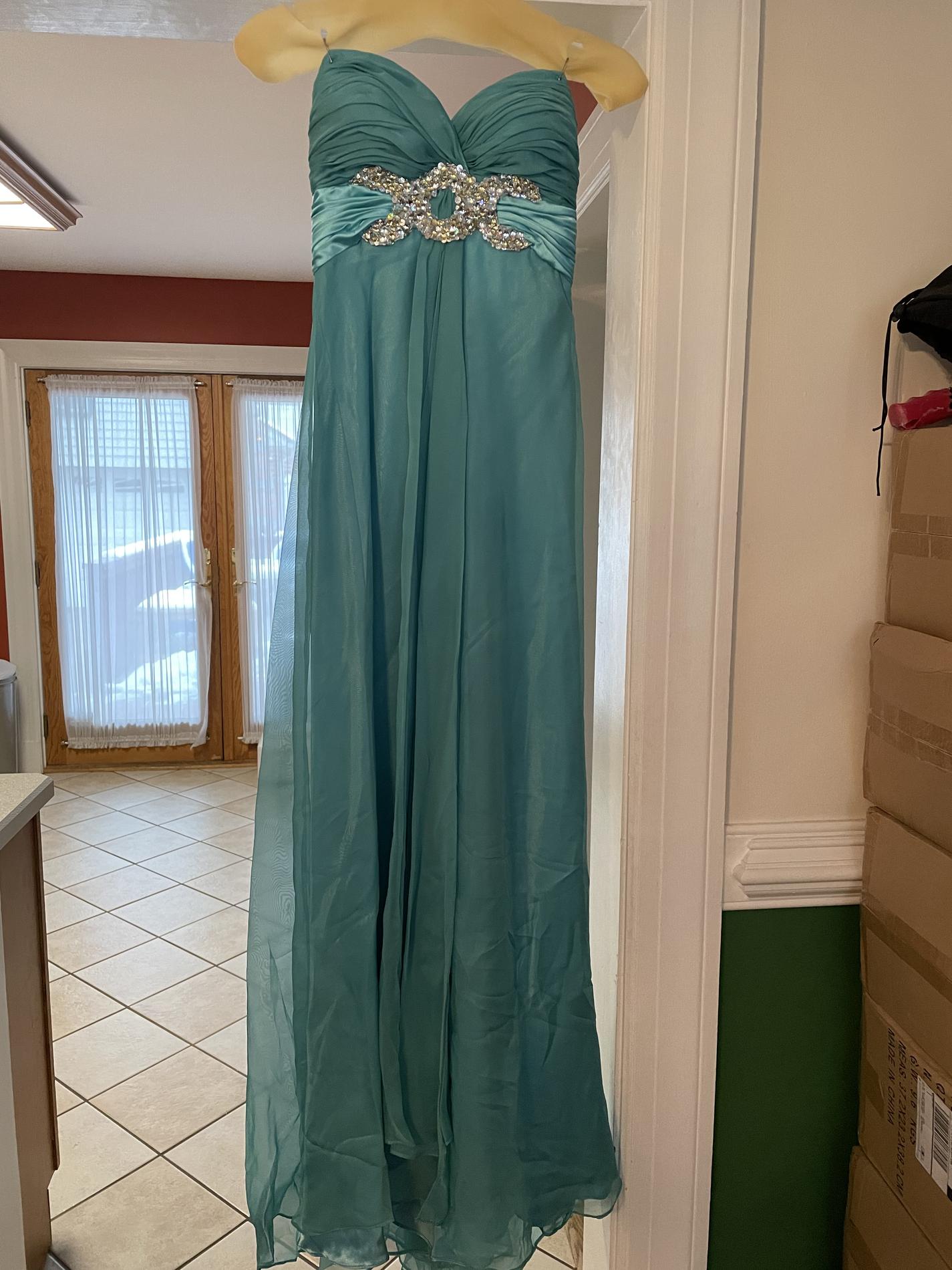 Size 0 Prom Strapless Turquoise Blue Floor Length Maxi on Queenly