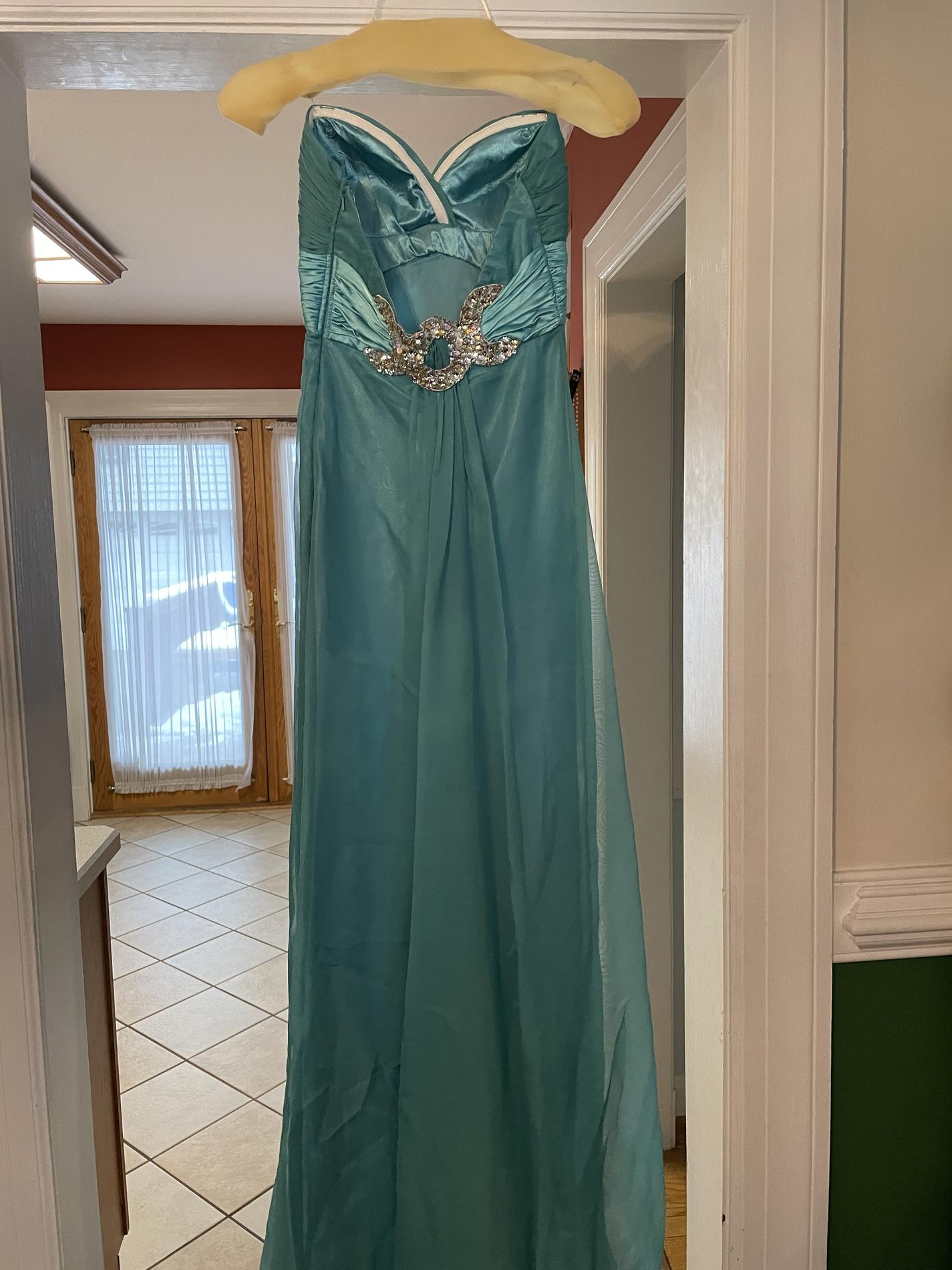 Size 0 Prom Strapless Turquoise Blue Floor Length Maxi on Queenly